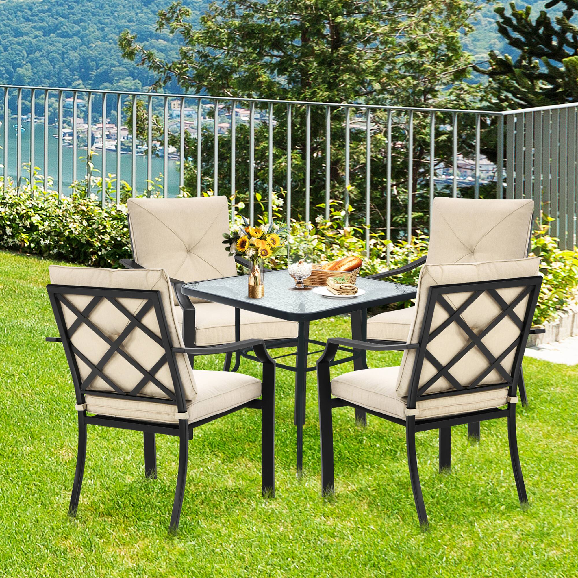 Alt View 2. Gymax - Gymax Set of 4 Stackable Patio Dining Chair Cushioned Armchair Bistro Chair - Black.