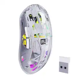PRIMEPLUS - Transparent Wireless Gaming Mouse with BT5.0/2.4G, RGB Digital Screen, PixArt 3212, 5 Adjustable DPI - Wireless - White
