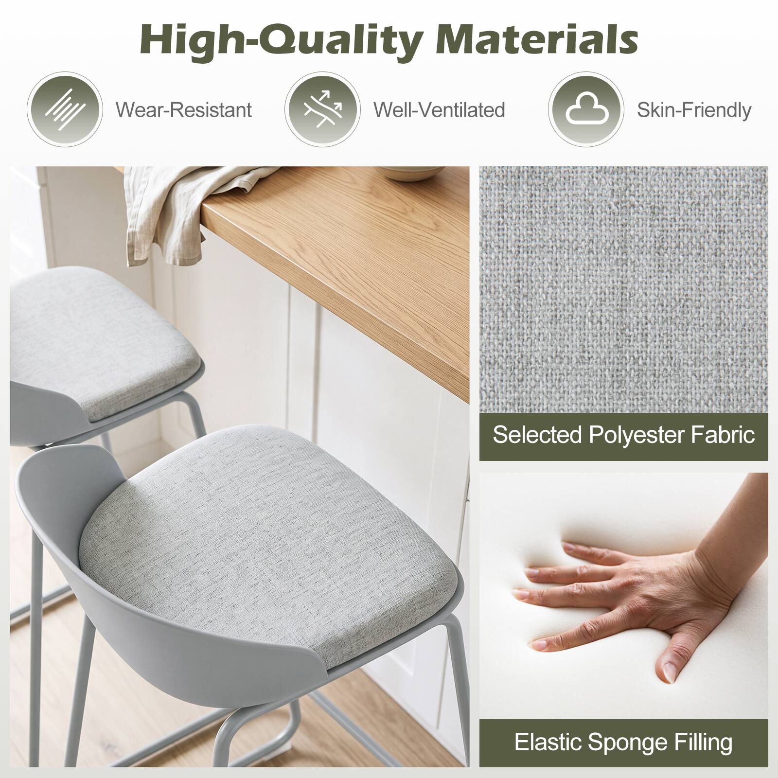 High-Quality Materials

- Wear-Resistant
- Well-Ventilated
- Skin-Friendly

Selected Polyester Fabric

Elastic Sponge Filling