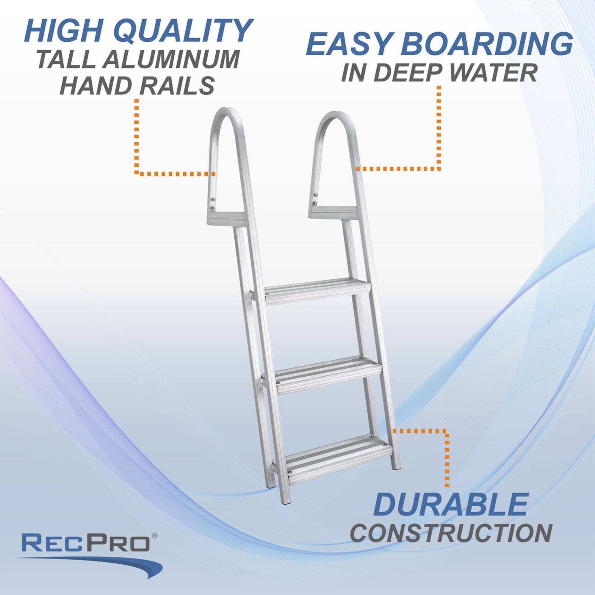 HIGH QUALITY TALL ALUMINUM HAND RAILS

EASY BOARDING IN DEEP WATER

DURABLE CONSTRUCTION

REC PRO