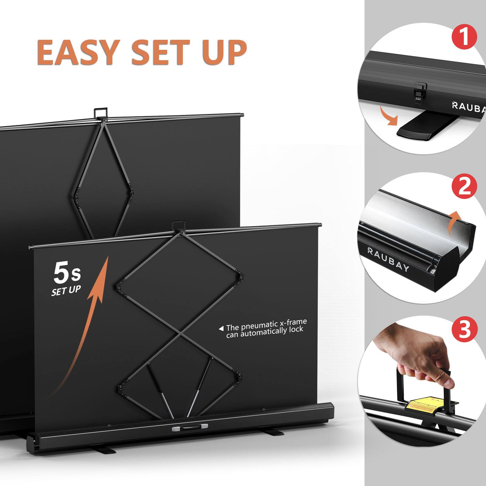 EASY SET UP
1 RAUBAY
2 5s SET UP
3 RAUBAY pneumatic x-frame The lock can automatically lock