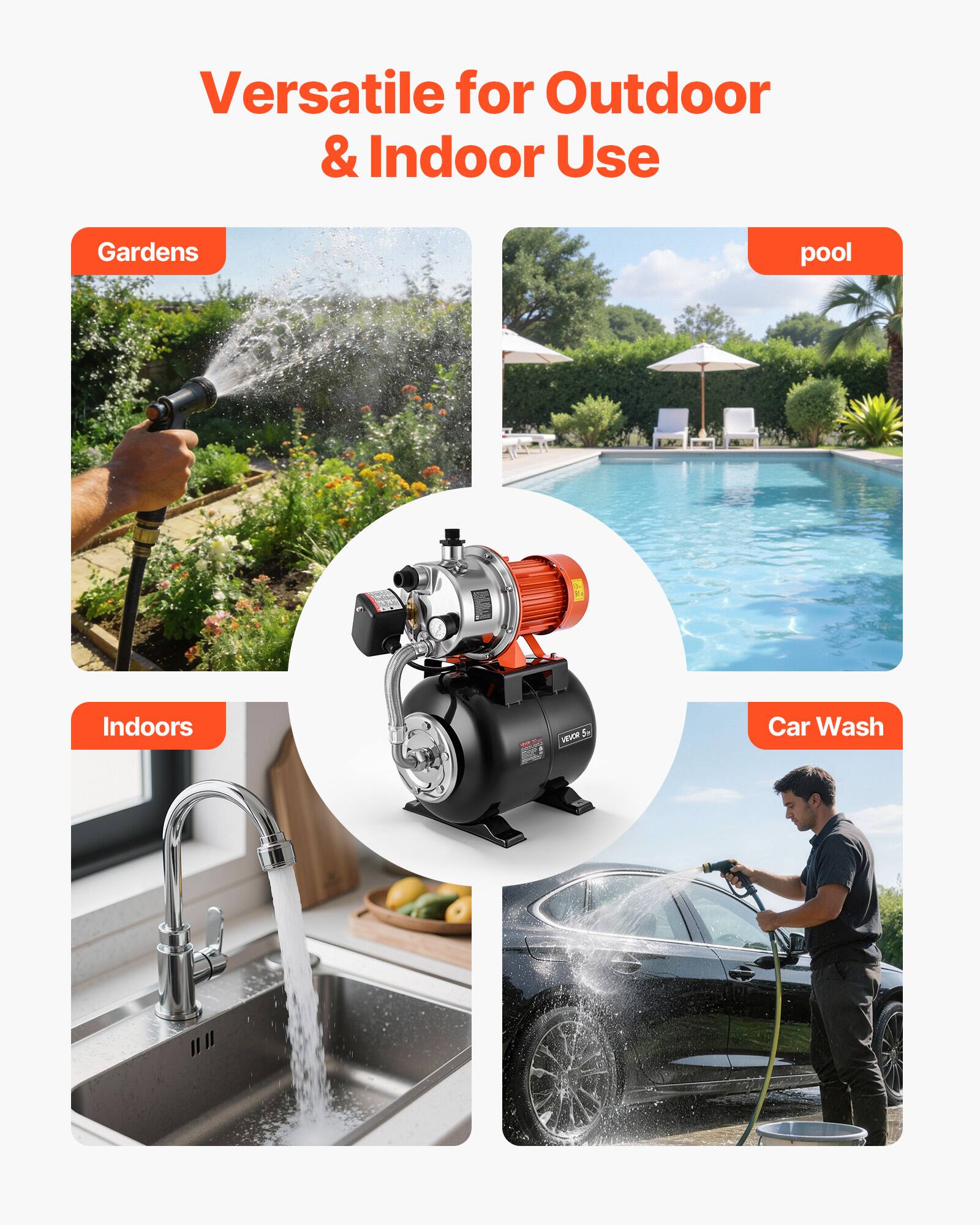 Versatile for Outdoor & Indoor Use

- Gardens
- pool
- Indoors
- Car Wash
