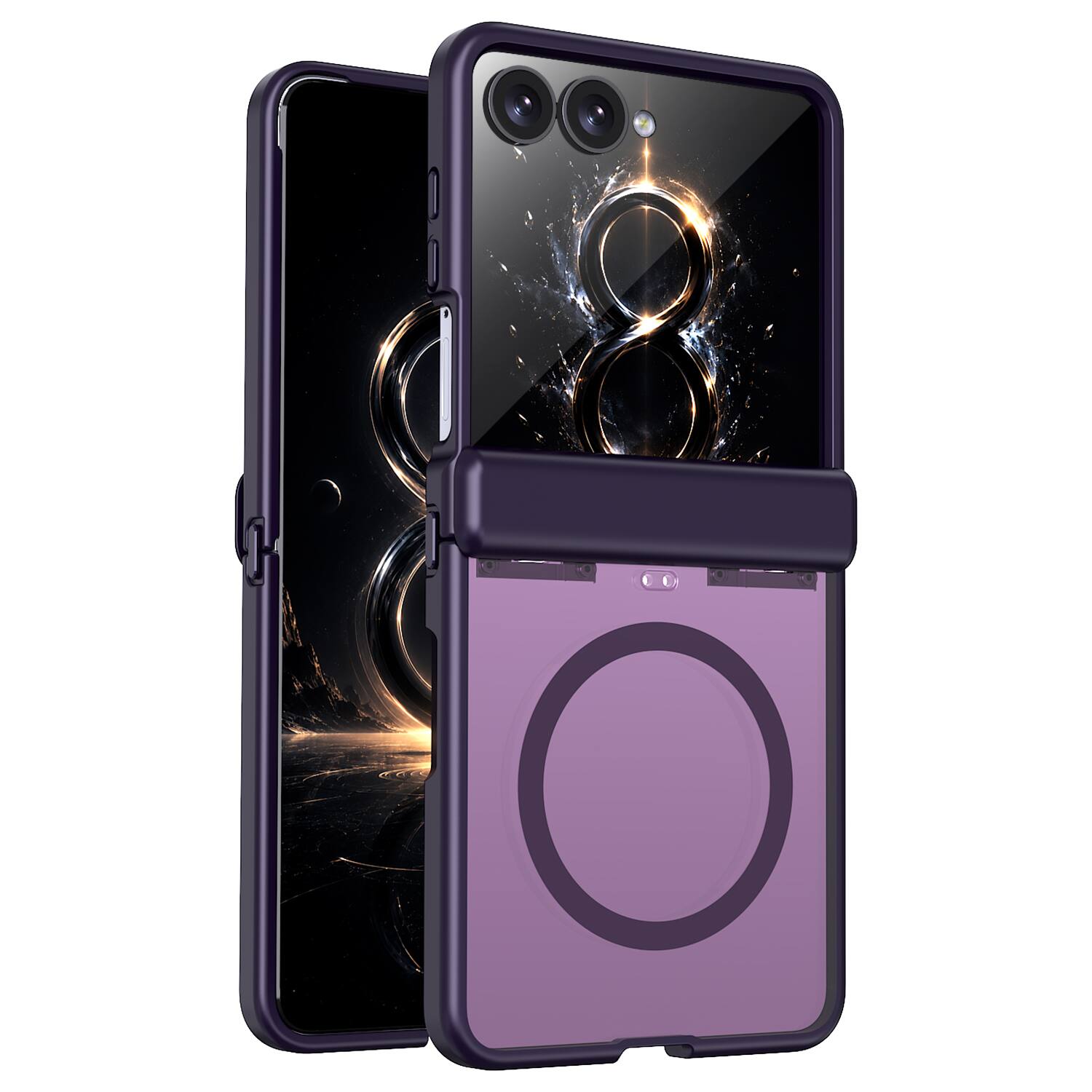 Angle. Dteck - Rugged Magnetic Case For Samsung Galaxy Z Flip8 Shockproof Matte Anti-Fingerprint Cover Hinge Protection - Purple.