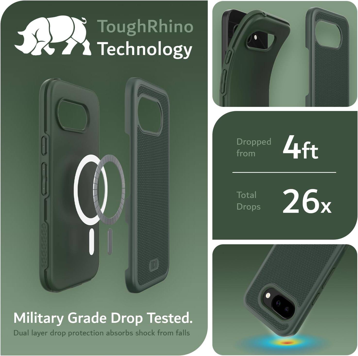 ToughRhino Technology

Military Grade Drop Tested.
Dual layer drop protection absorbs shock from falls

Dropped from 4ft
Total Drops 26x