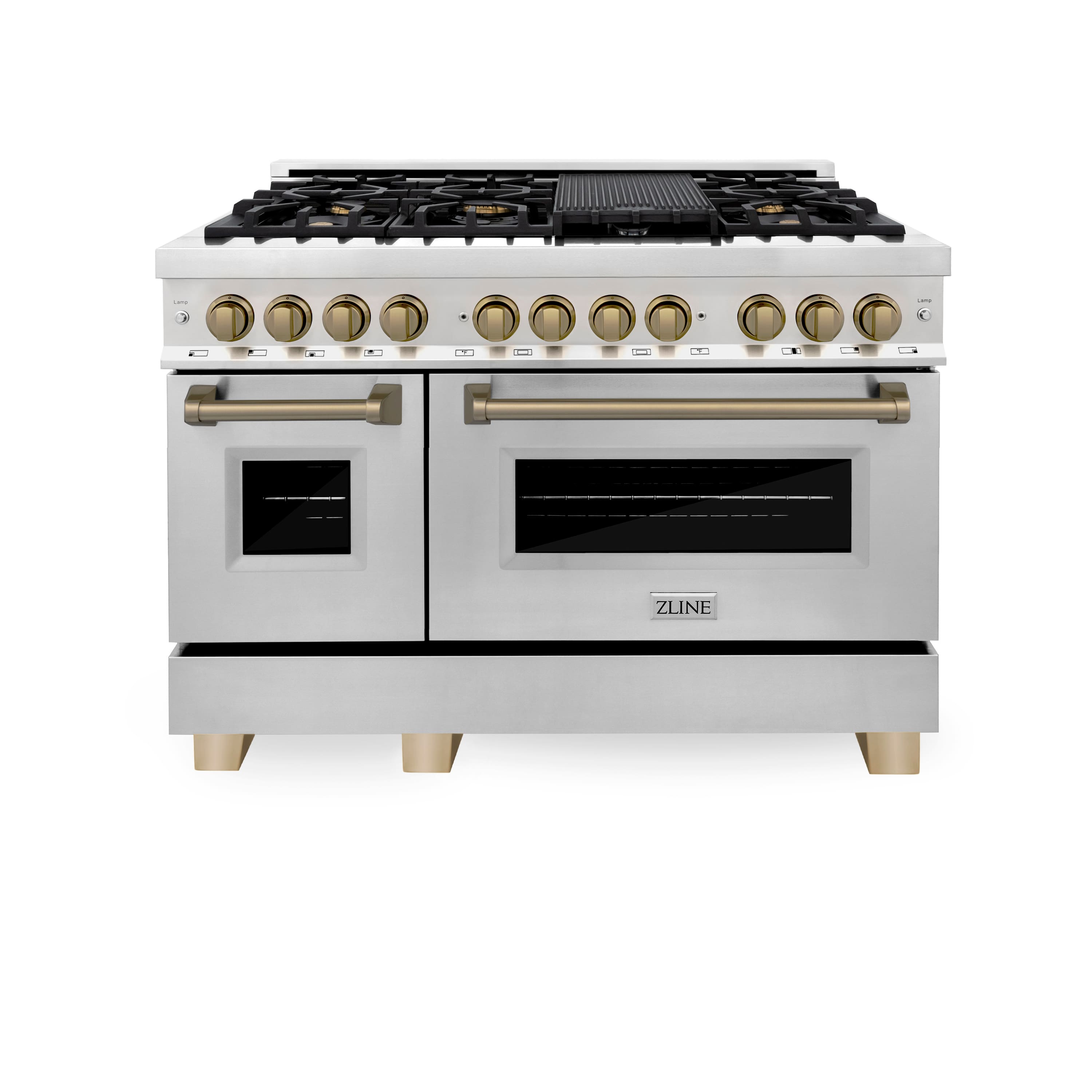 Front. ZLINE - Autograph 48 in. 6.0 cu. ft. Legacy Freestanding Dual Fuel Range with  6 Burners & Convection Oven w/ Bronze Accents - Stainless steel.