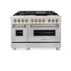 Front. ZLINE - 48 in. Wide 8 Burner Autograph 6.0 cu. ft. Legacy Freestanding Dual Fuel Range with Convection Oven w/ Bronze Accents - Stainless steel.