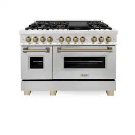 ZLINE - Autograph 48 in. 6.0 cu. ft. Legacy Freestanding Dual Fuel Range with 6 Burners & Convection Oven w/ Bronze Accents - Stainless Steel