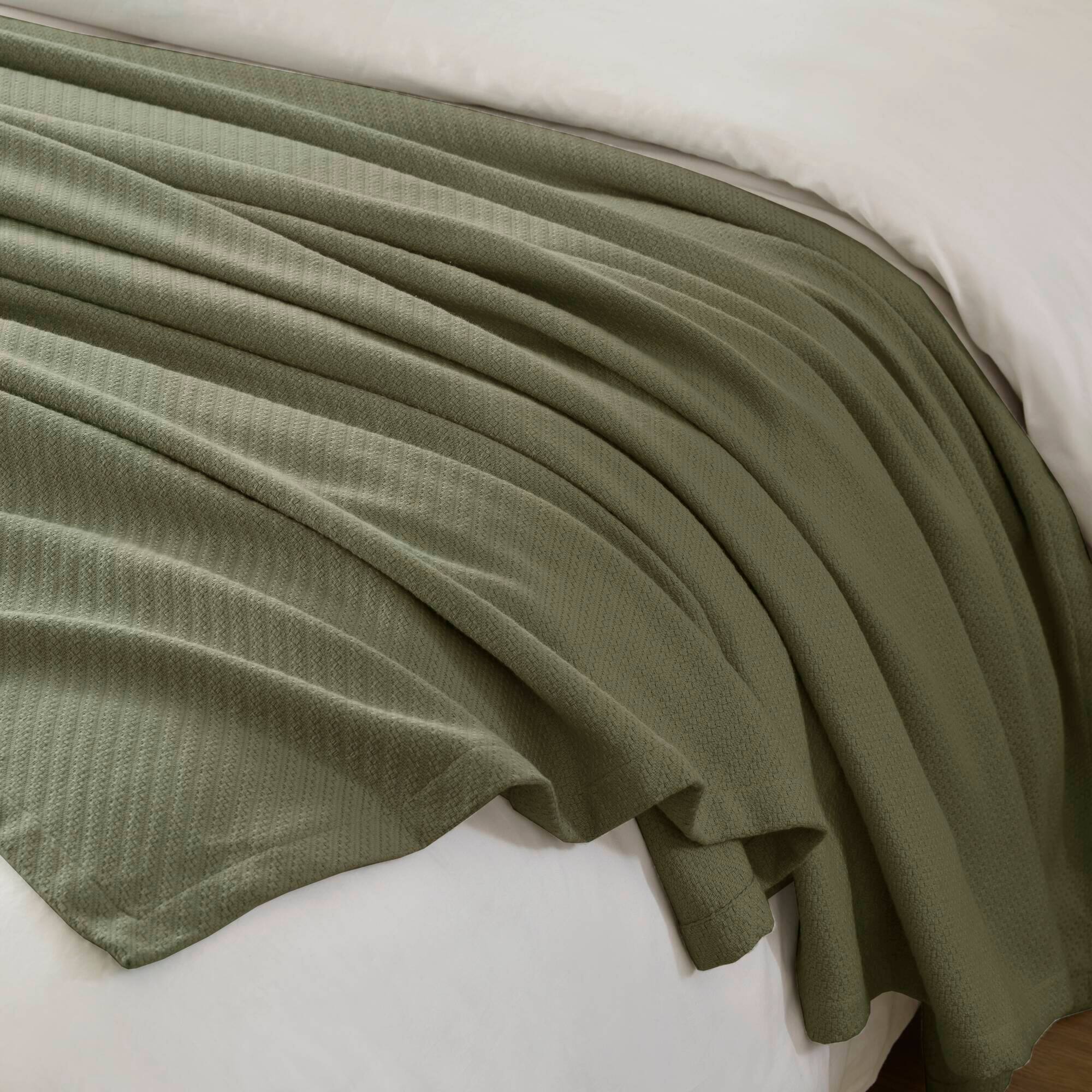 Alt View 2. Gracie Mills - Malaga Cotton Blanket - Olive Green.