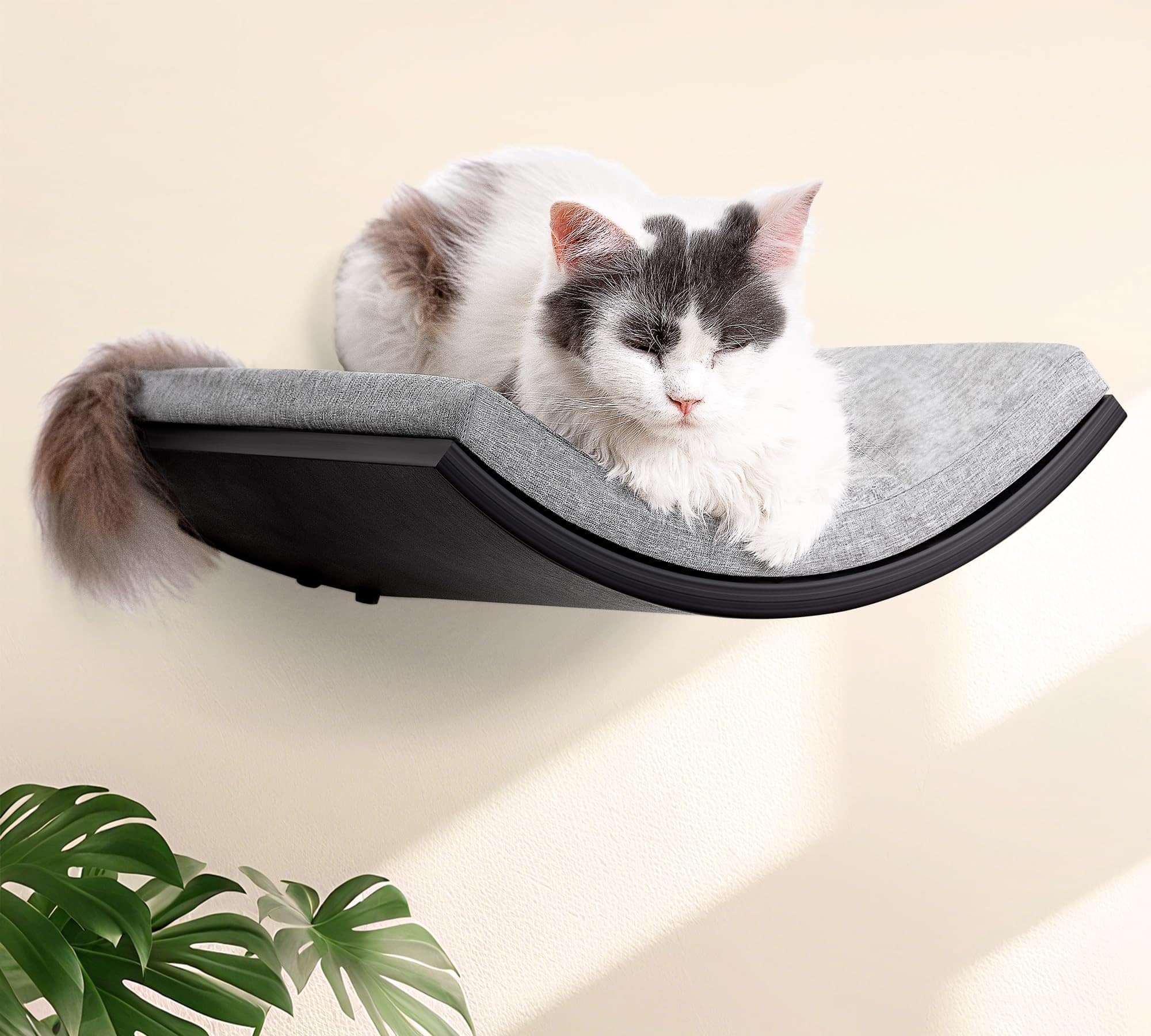 JETRANSPORT - Cat Wall Hammock Shelves Dual-sided Bed With Canvas & Plush Fabric Mounted Shelf For Large Cats Space-saving - Gray Foam Curved Gray 1 PC