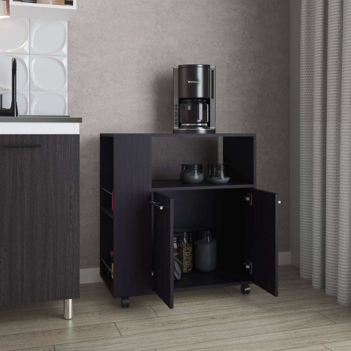 Back. Loheer - Loheer Wenge Kitchen Cart with Microwave Shelf Small Rolling Kitchen Island 32.8" H - Wenge.