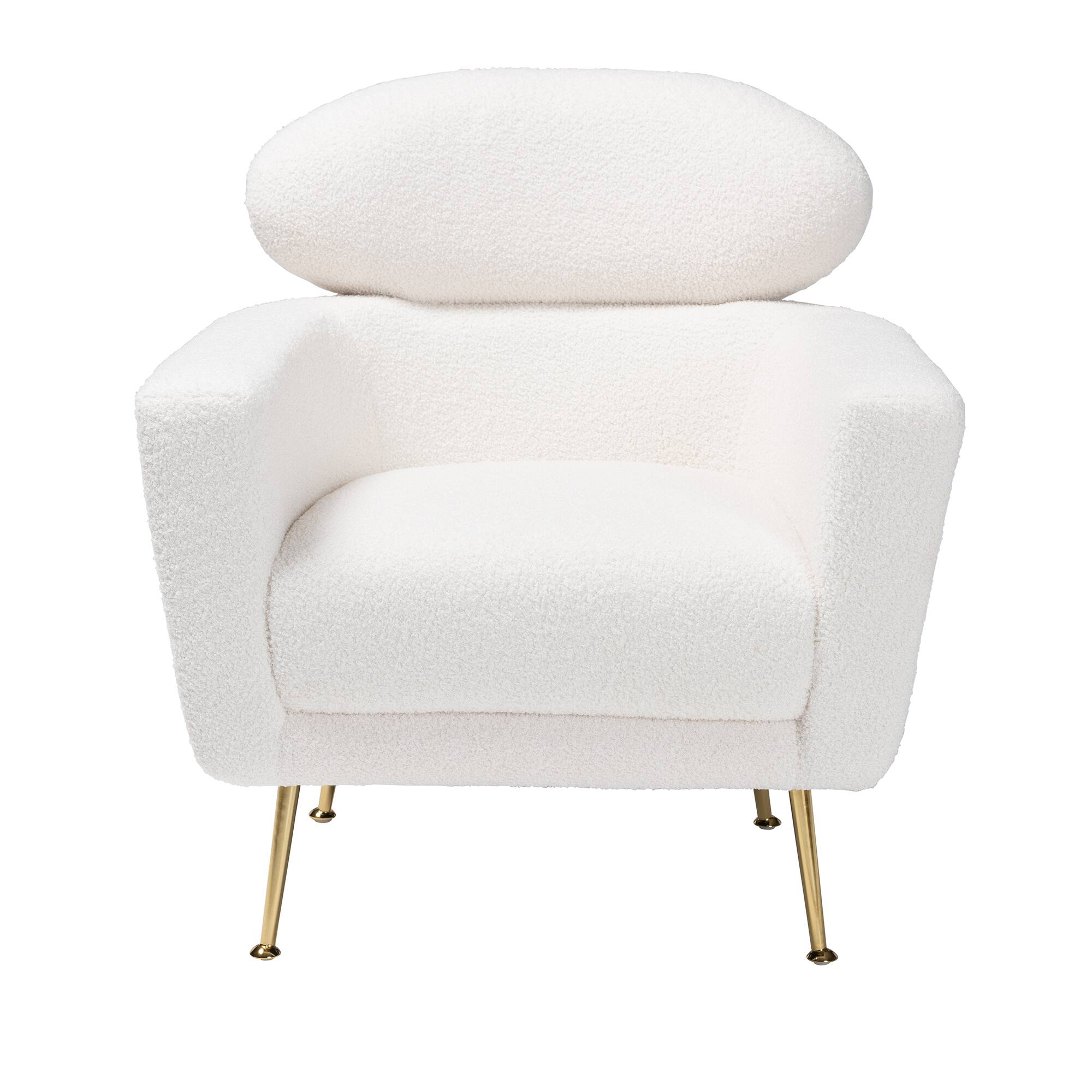 Angle. Baxton Studio - Fantasia Modern and Contemporary Ivory Boucle Upholstered and Gold Metal Armchair - Ivory.