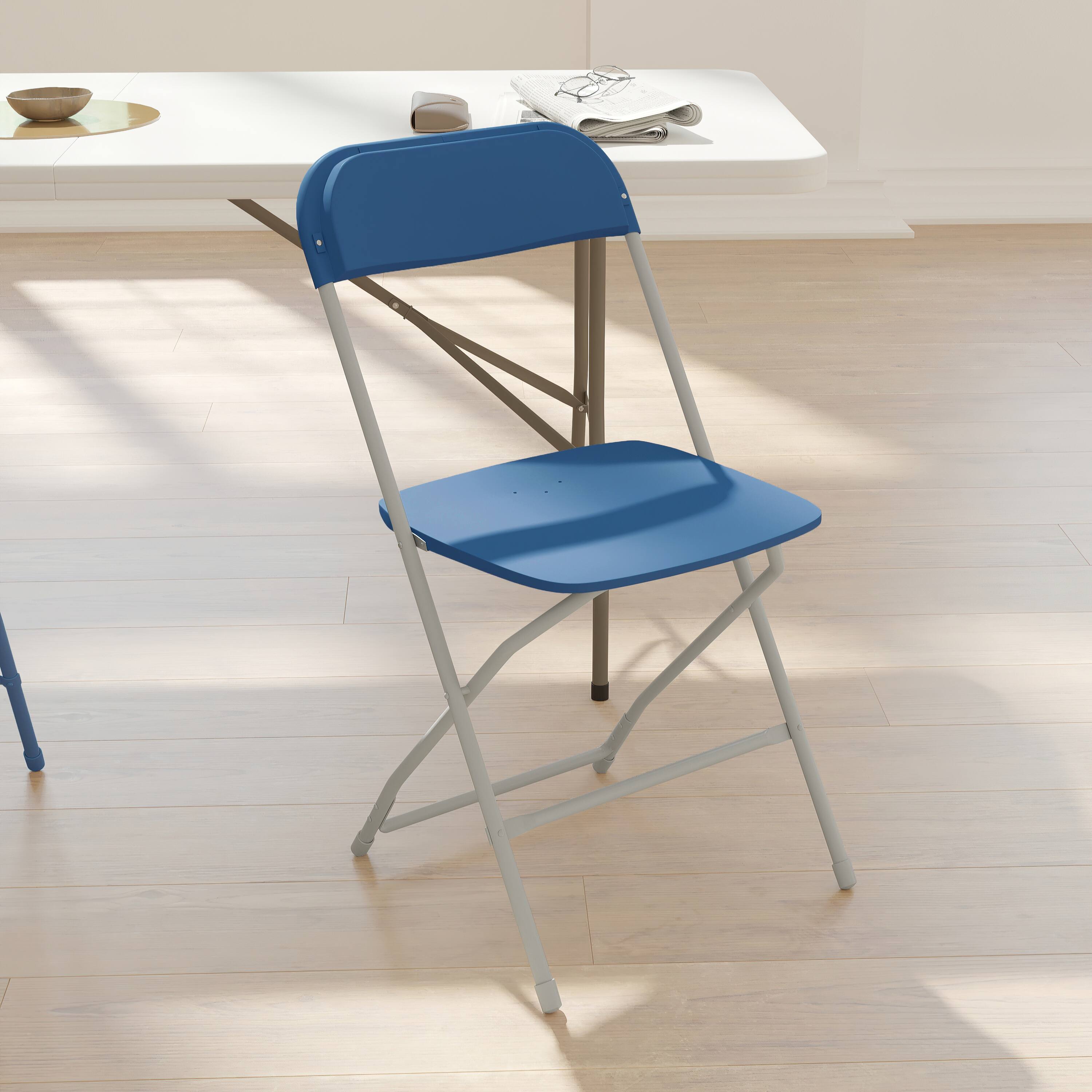 Alt View 4. Emma + Oliver - Plastic Folding Chair - 4 Pack 650LB Weight Capacity - Blue.