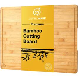 JumblWare - Bamboo Cutting Board, 24” x 18” Large Wooden Chopping Block Tray with Handles - Brown