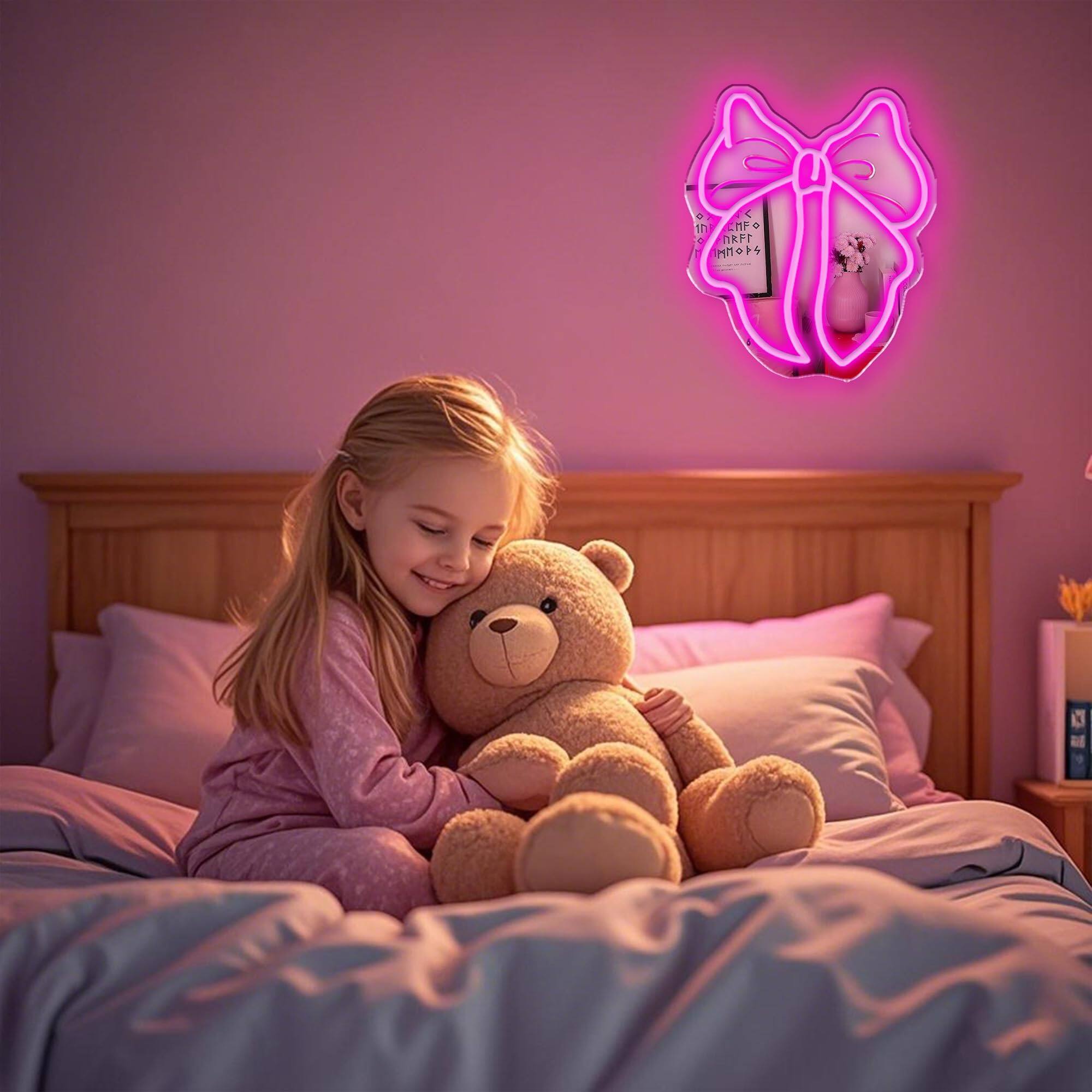 Alt View 4. Comfort Essence - Bow Mirror Neon Sign Lighted Wall Decor For Makeup Vanity Aesthetic Gift Her 15" 12 7" Unique DesignWall - Baby Pink D-Bow-Large.