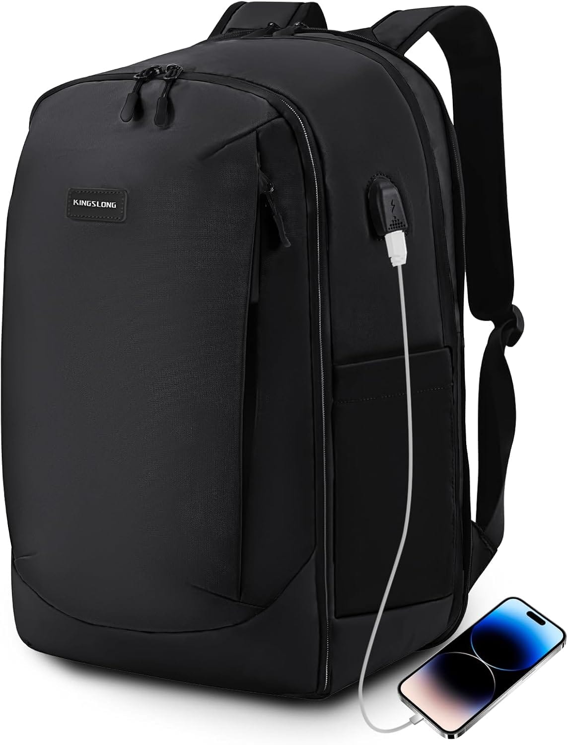 Wikistore - Travel Backpack Carry on Expandable Bag for Laptop Hiking Business Water Resistant Lightweight - Black
