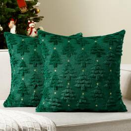 Stylel Star - Softalker Christmas Throw Pillow Covers 18 x 18 Inch Set of 2, Xmas Winter Christmas Tree Faux Fur Cushion Covers, 3D - Green Tree