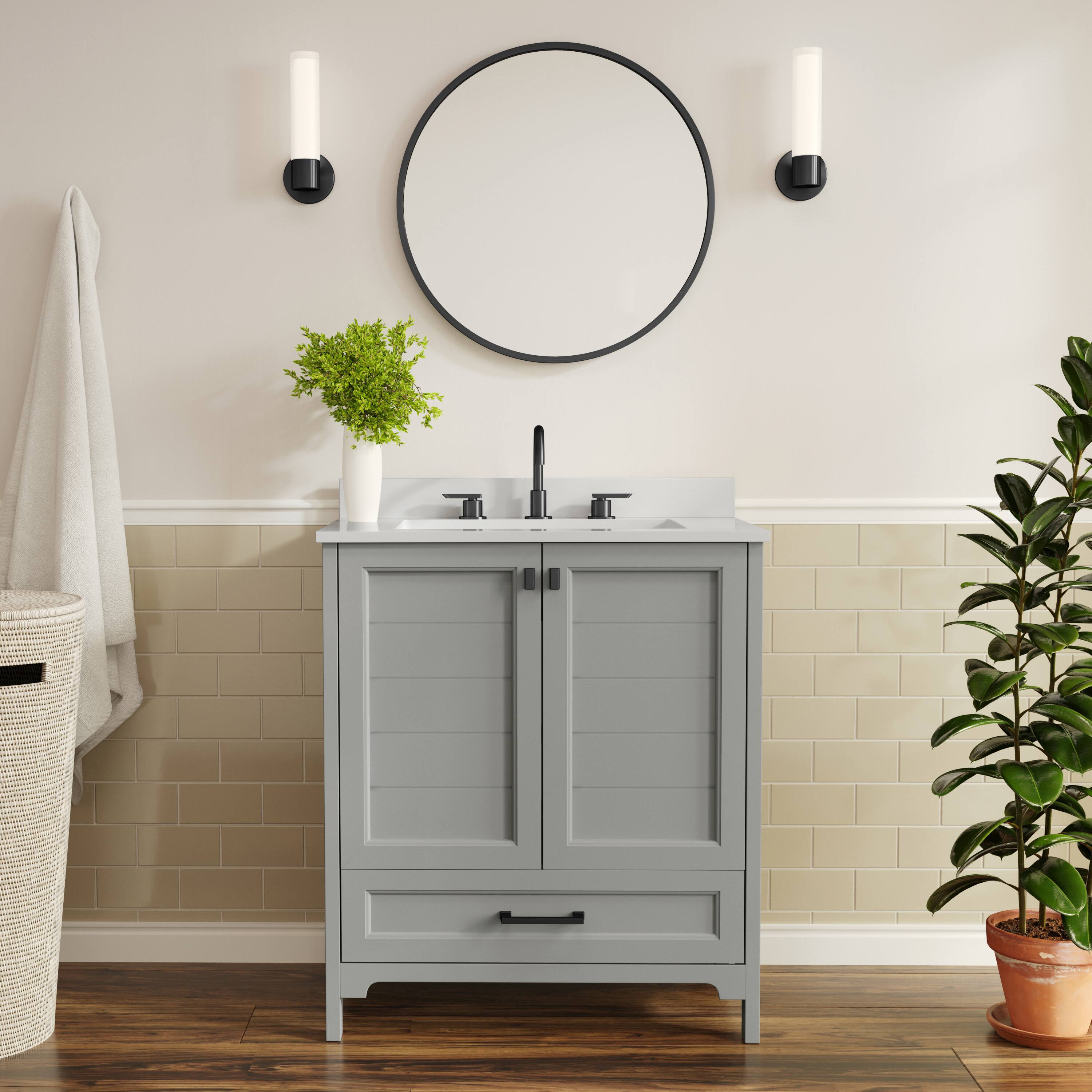 Alt View 1. Flash Furniture - Haven 30" Bathroom Vanity with Sink, Storage Cabinet with Black Hardware, Soft Close Doors and Bottom Drawer, Carrara Ma - Gray.