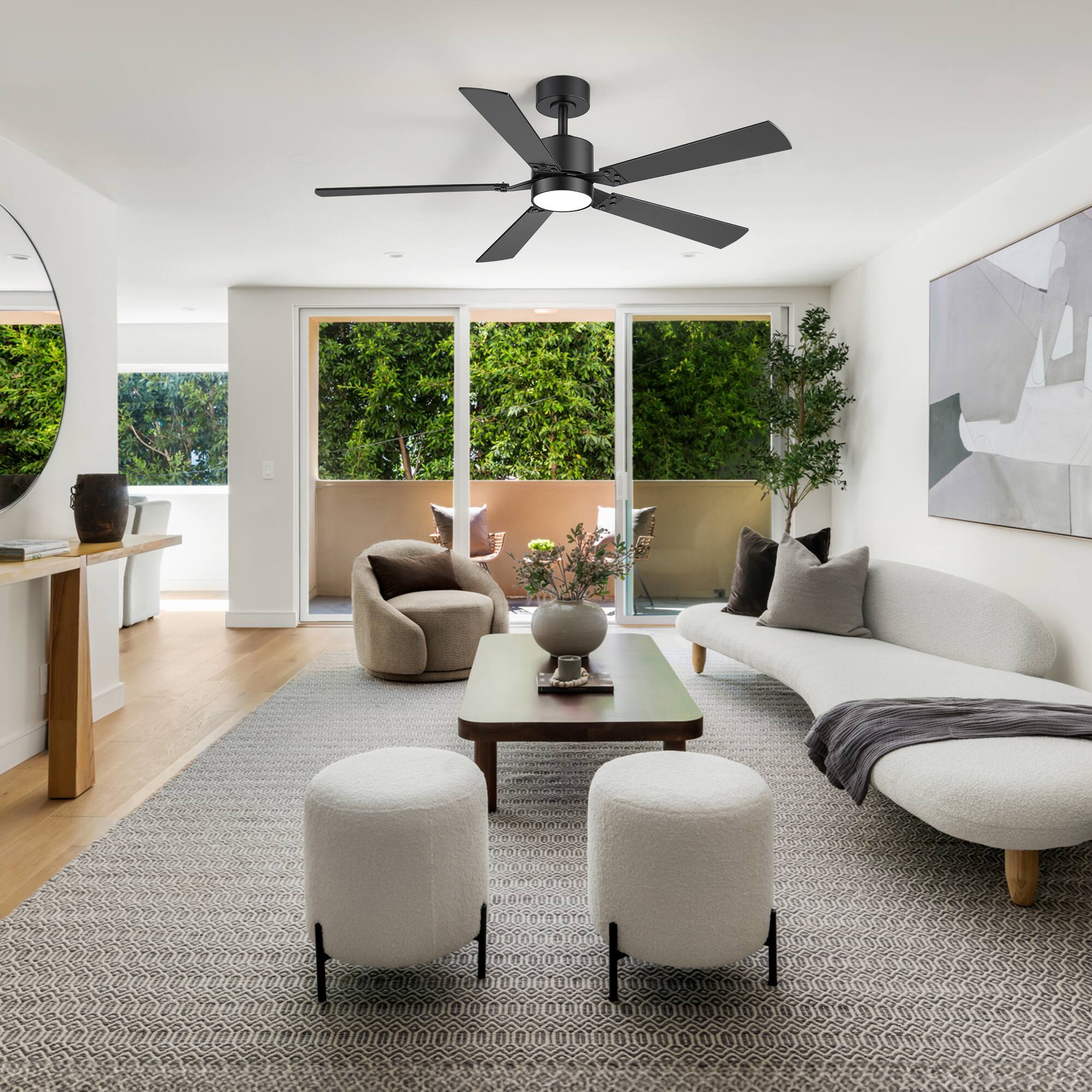 Alt View 8. Breezary - 52-Inch RGB Ceiling Fan with Downrod, Acrylic Light Shade, LED Adjustable Light, RGB Color Cycle, 6-Speed Remote Control - Black and Walnut.