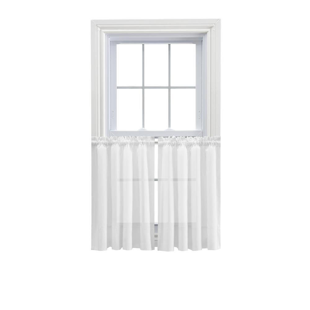 Ellis Curtain - Shadow Stripe 1.5" Rod Pocket Tailored Tier Pair for Windows 80" x 36" - White