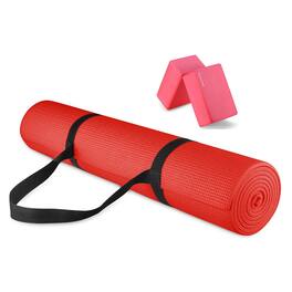 Signature Fitness - All Purpose High Density No Tear Exercise Mat w/Strap - Red