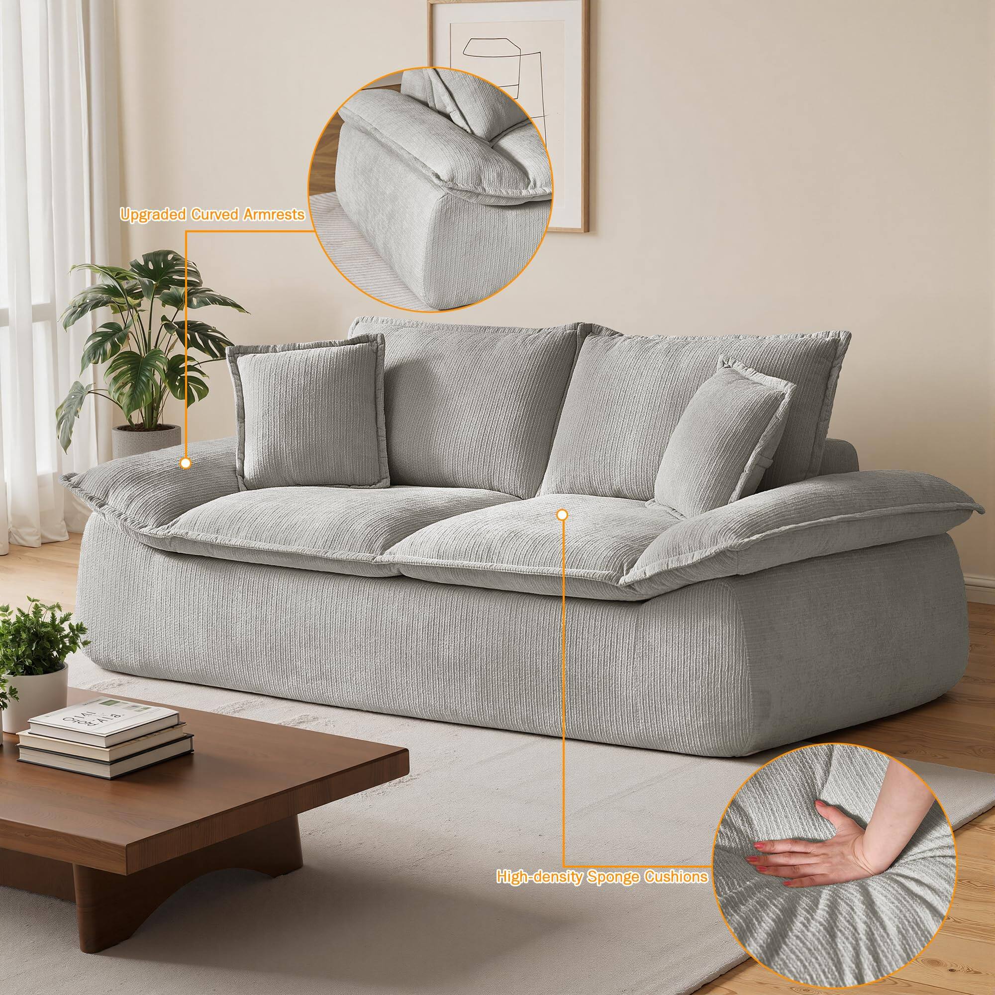 Upgraded Curved Armrests  
High-density Sponge Cushions