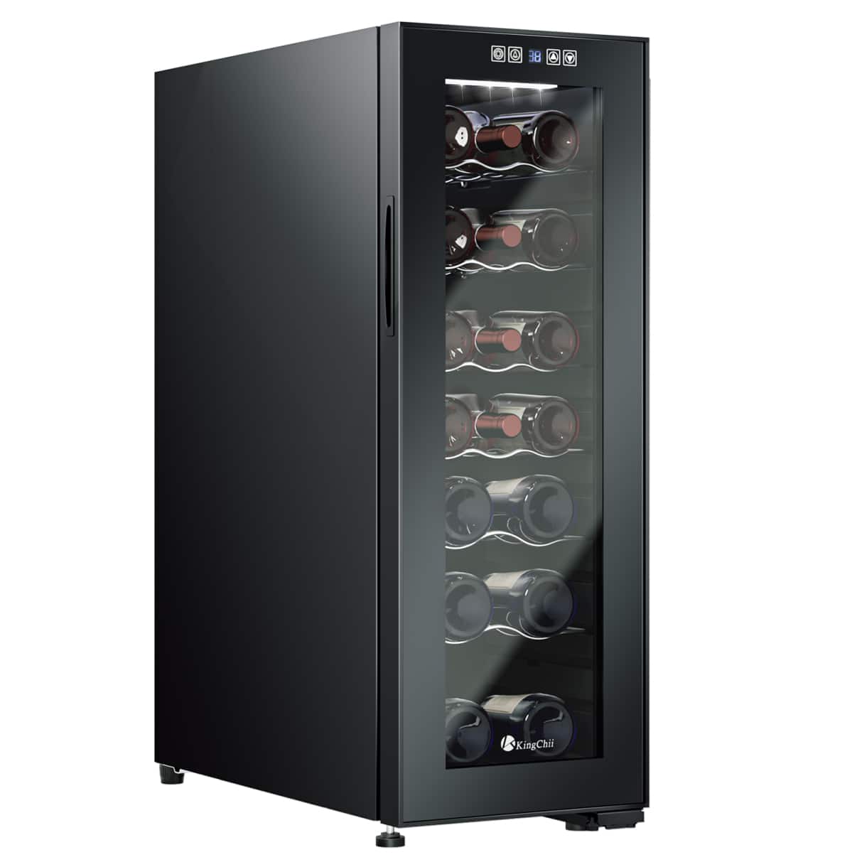 KingChii - 18-Bottle Freestanding Wine Cooler with Digital Temperature Control and Low Noise Compressor - Black