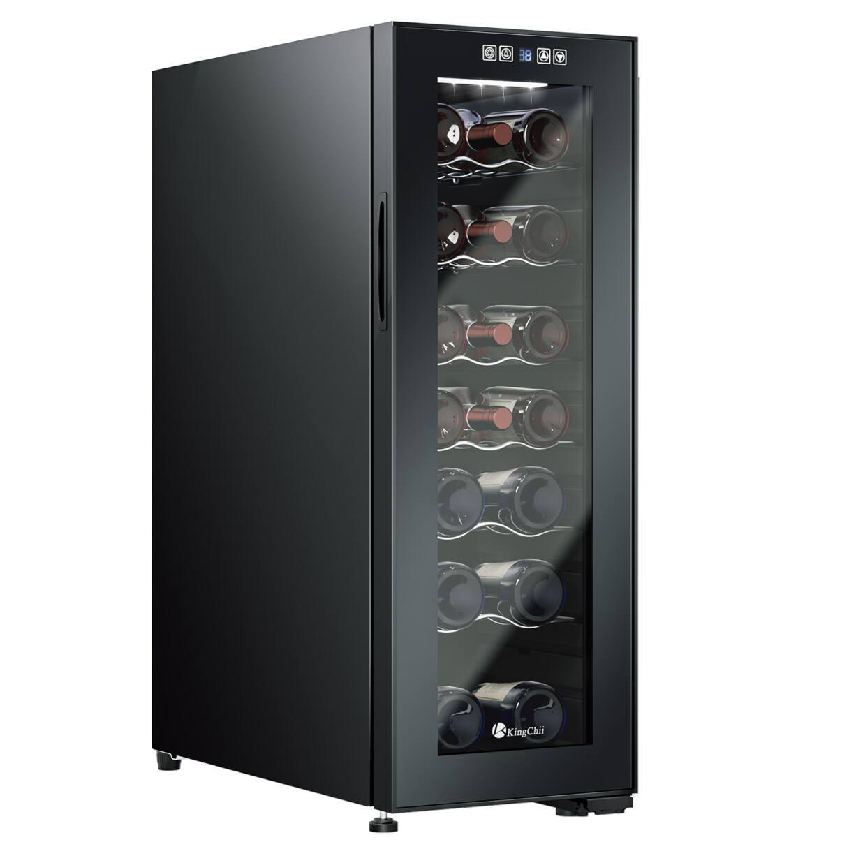 Front. KingChii - 18-Bottle Freestanding Wine Cooler with Digital Temperature Control and Low Noise Compressor - Black.