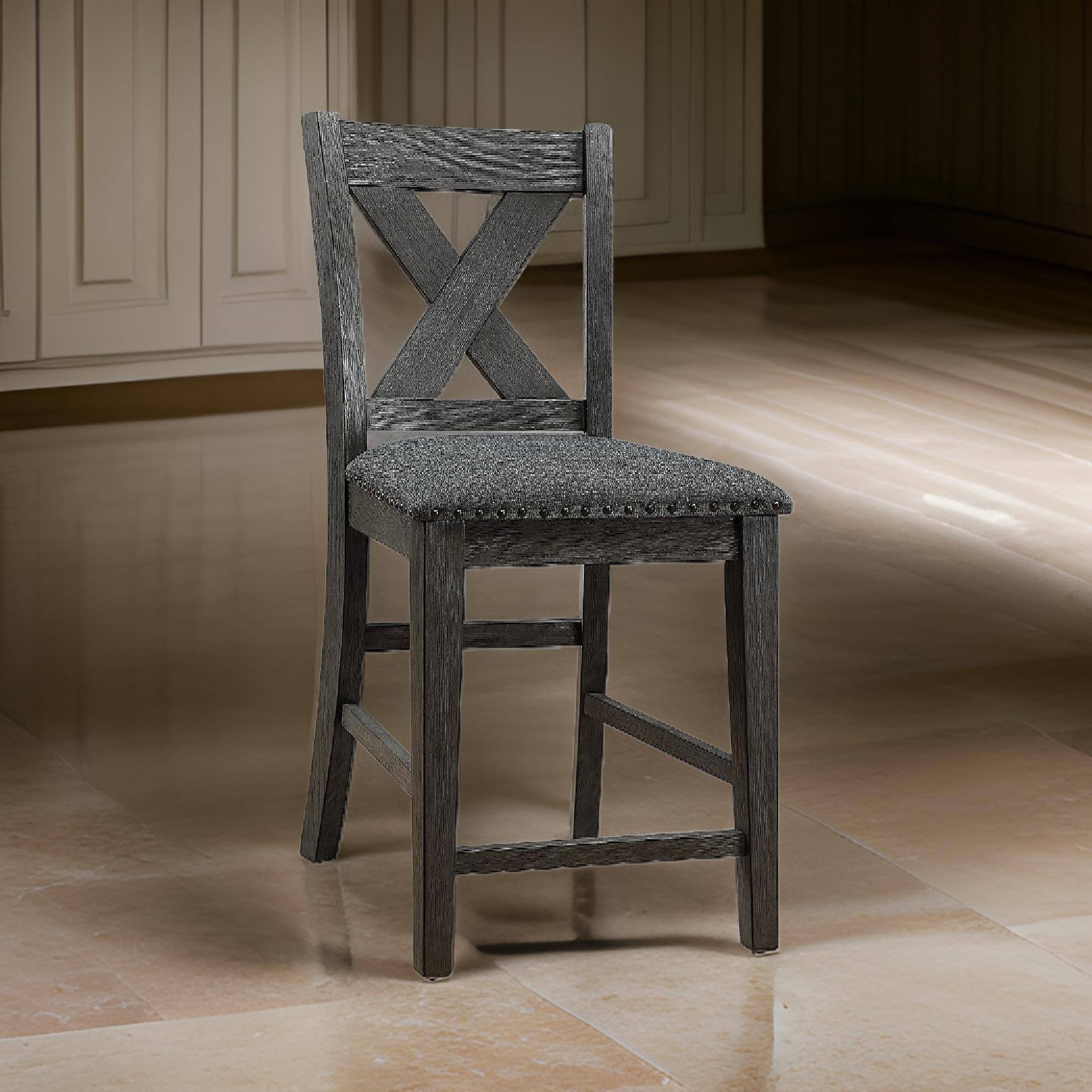 Alt View 5. Manhattan Lane - Chair with High X Shaped Back and Nailhead Trim, Set of 2 - Brown.