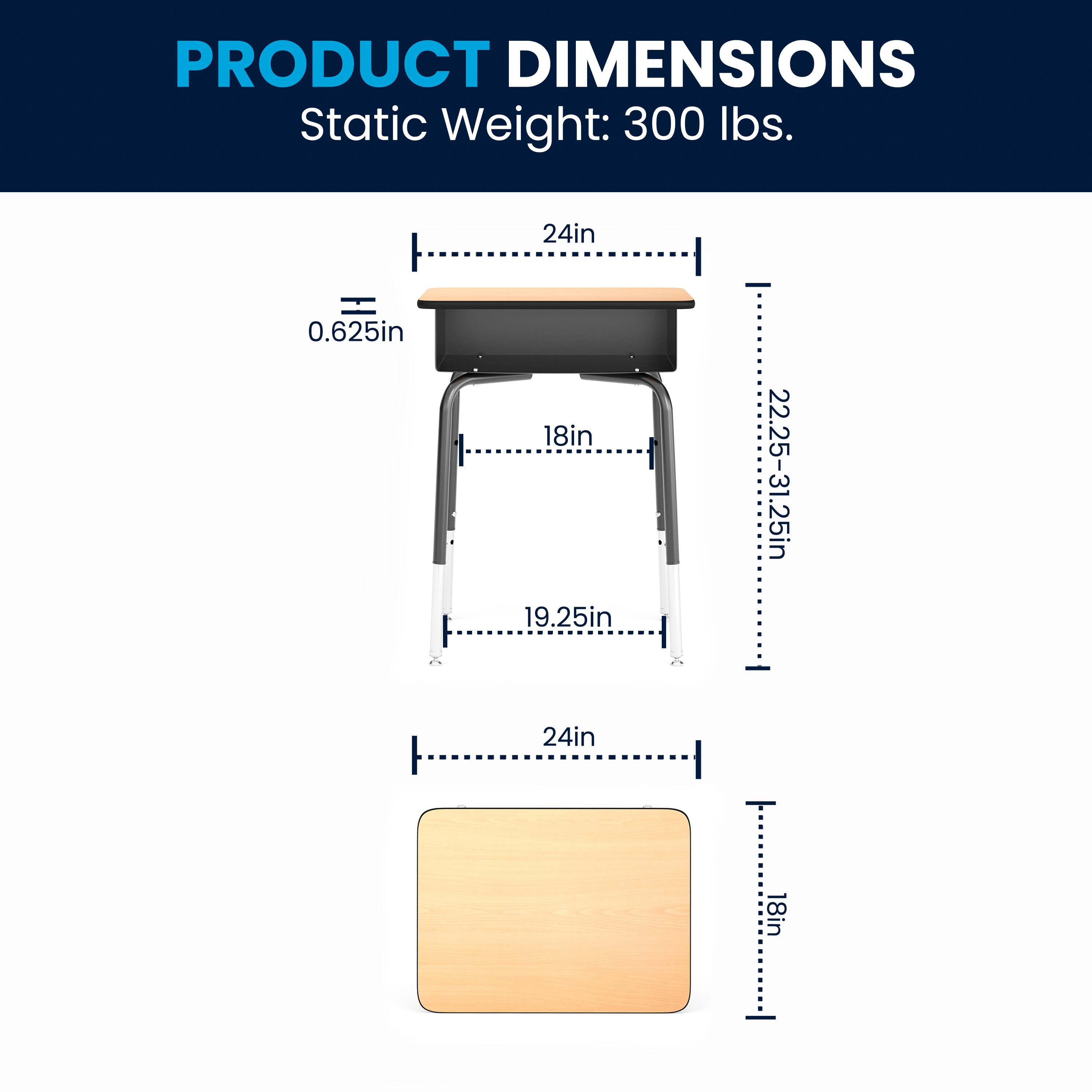PRODUCT DIMENSIONS  
Static Weight: 300 lbs.  
24in x 0.625in x 18in x 19.25in x 22.25-31.25in x 24in x 18in