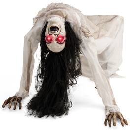 Costway - Lighted and Animated Halloween Decoration Animatronic Crawling Woman w/ LED Eyes Indoor Outdoor Halloween Ghost - Black, White