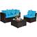 Front. Costway - 4PCS Patio Rattan Furniture Set Sofa Ottoman Cushion Garden Deck - Turquoise.