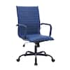 Front. LeisureMod - Harris Mid-Back Leather Office Chair Adjustable Height Tilt in Black Stainless Steel 360-Degree Swivel - Blue.