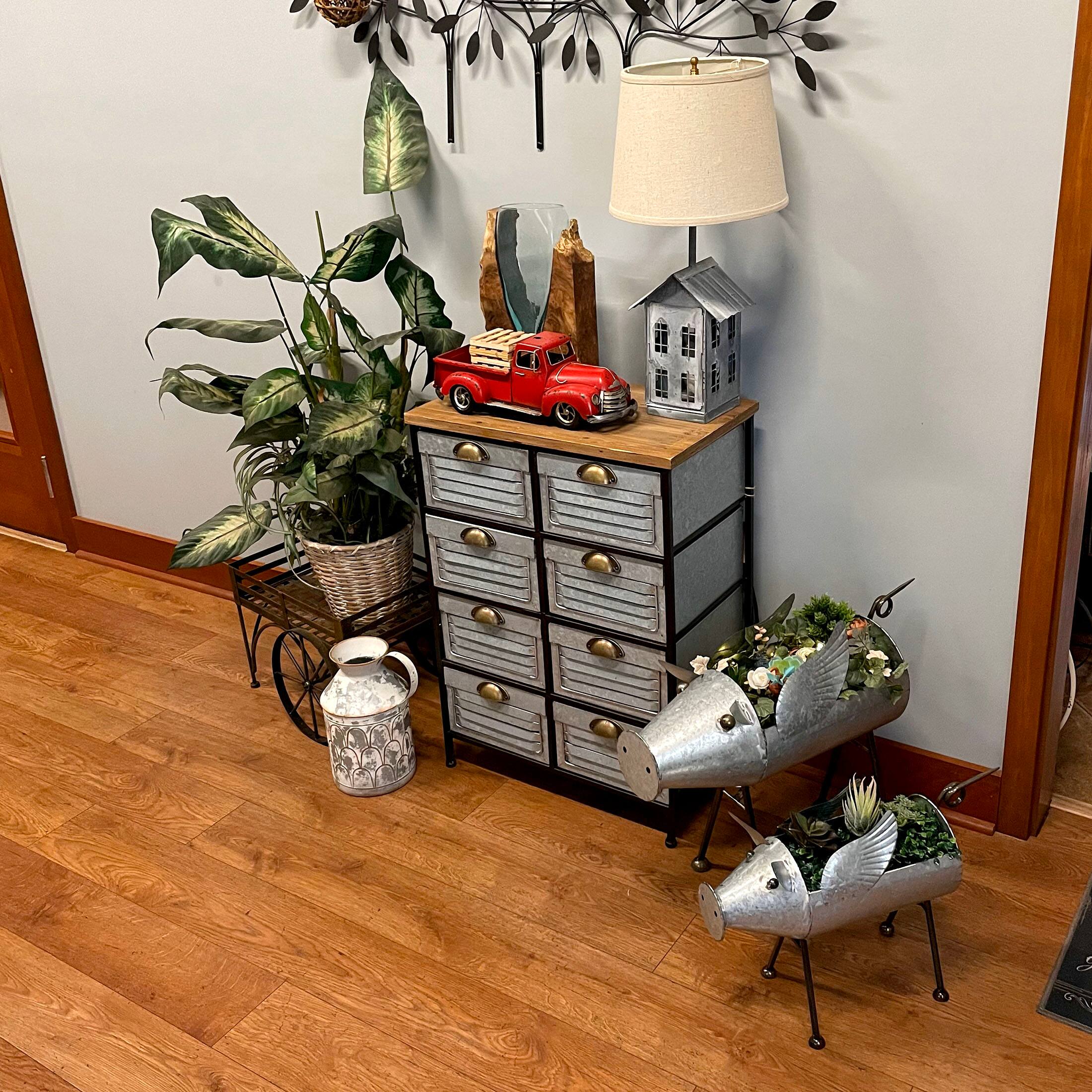 Alt View 4. Zeckos - Set of 2 Flying Pig Planters - Distressed Metal - Whimsical Farmhouse Decor - Flying Silver.