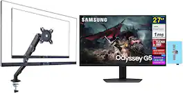 Samsung - Odyssey G50D 27" QHD IPS Monitor, AMD FreeSync, (LS27DG500ENXZA) w/DKZ Hub & Ergoflexy Single Mount Arm - Black