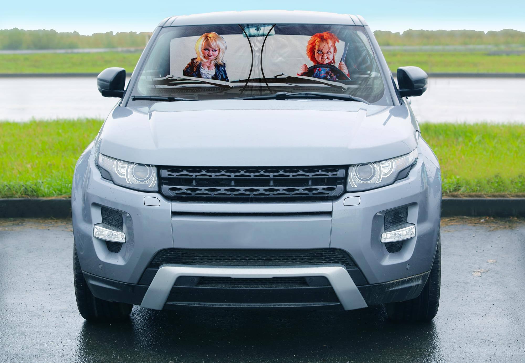 Alt View 4. Surreal Entertainment - Child's Play Chucky Sunshade for Car Windshield | 64 x 32 Inches - Black.