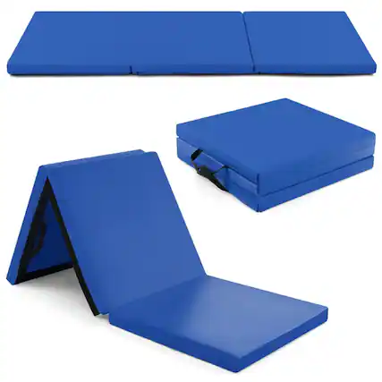 Front. Pefilos - 6 x 2 FT Tri-Fold Gym Mat with Handles and Removable Zippered Cover-Dark Blue, Folding Thick Exercise with Carrying - Blue.