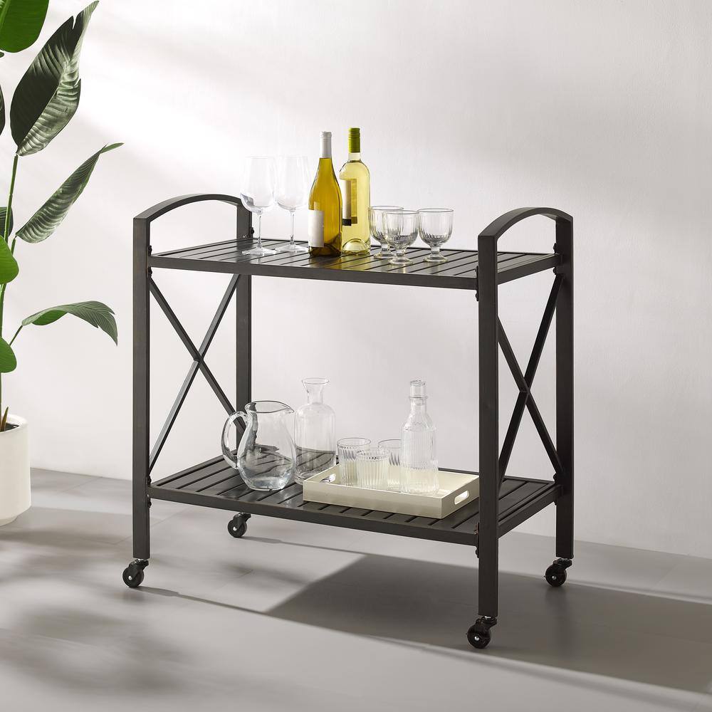 Alt View 6. Crosley Furniture - Kaplan Metal Outdoor Bar Cart - Oil Rubbed Bronze.