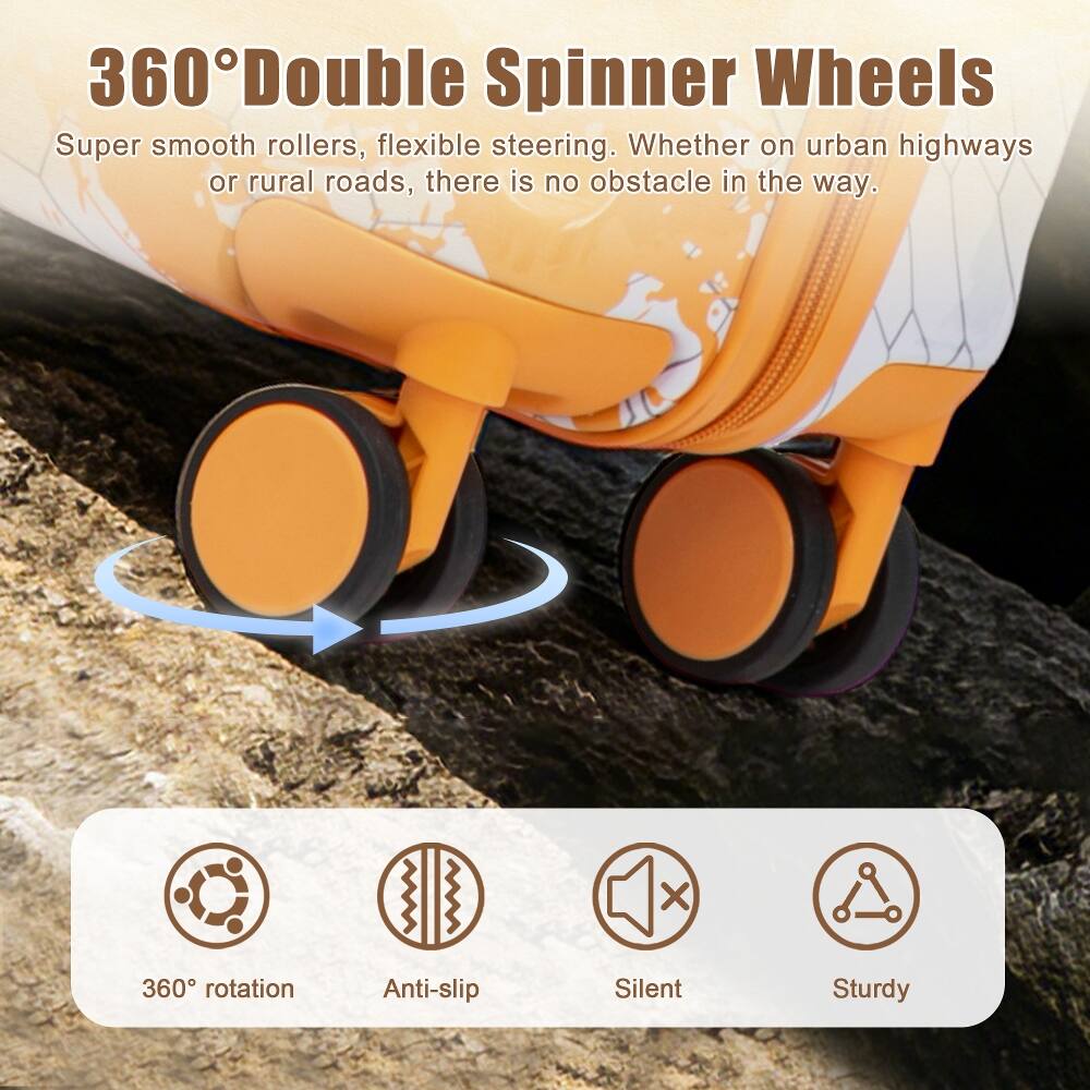 360° Double Spinner Wheels  
Super smooth rollers, flexible steering. Whether on urban highways or rural roads, there is no obstacle in the way.  
360° rotation  
Anti-slip  
Silent  
Sturdy
