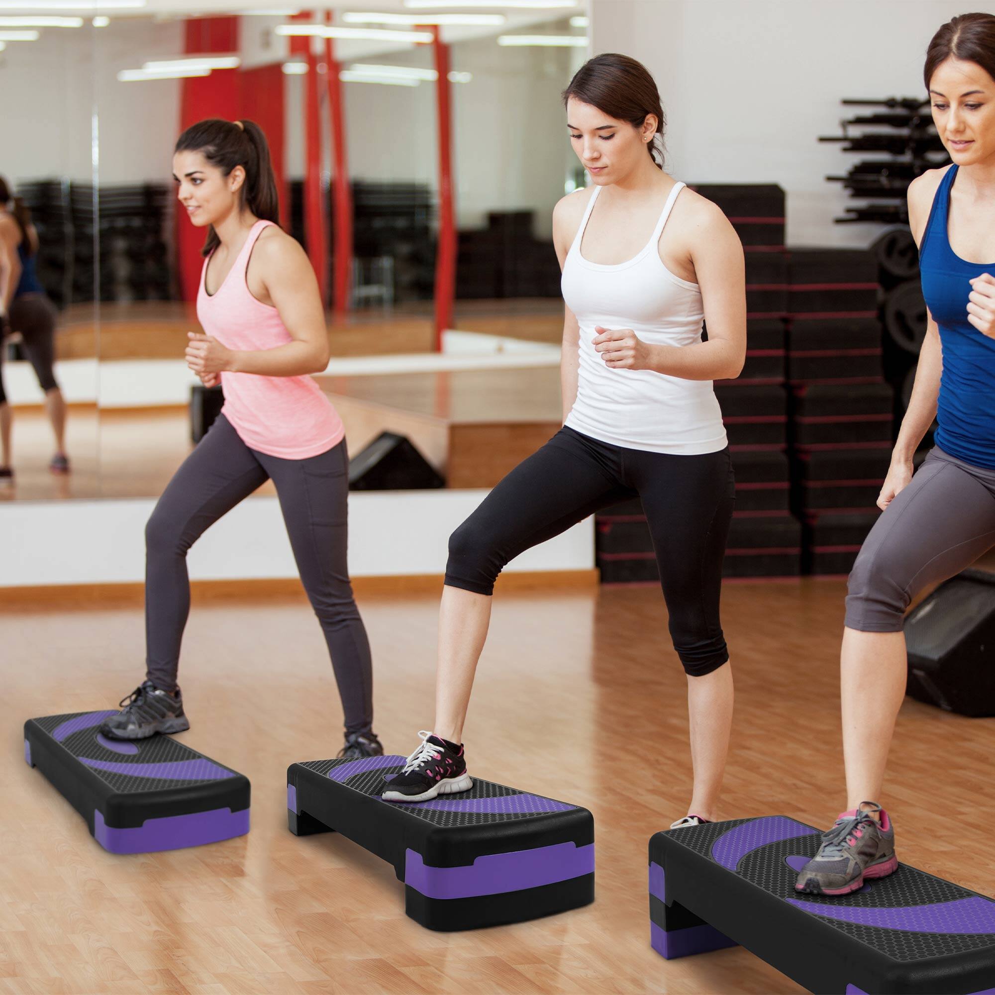 Alt View 4. BalanceFrom Fitness - BalanceFrom Fitness Adjustable Workout Aerobic Step Platform Trainer w/Raisers - Purple.