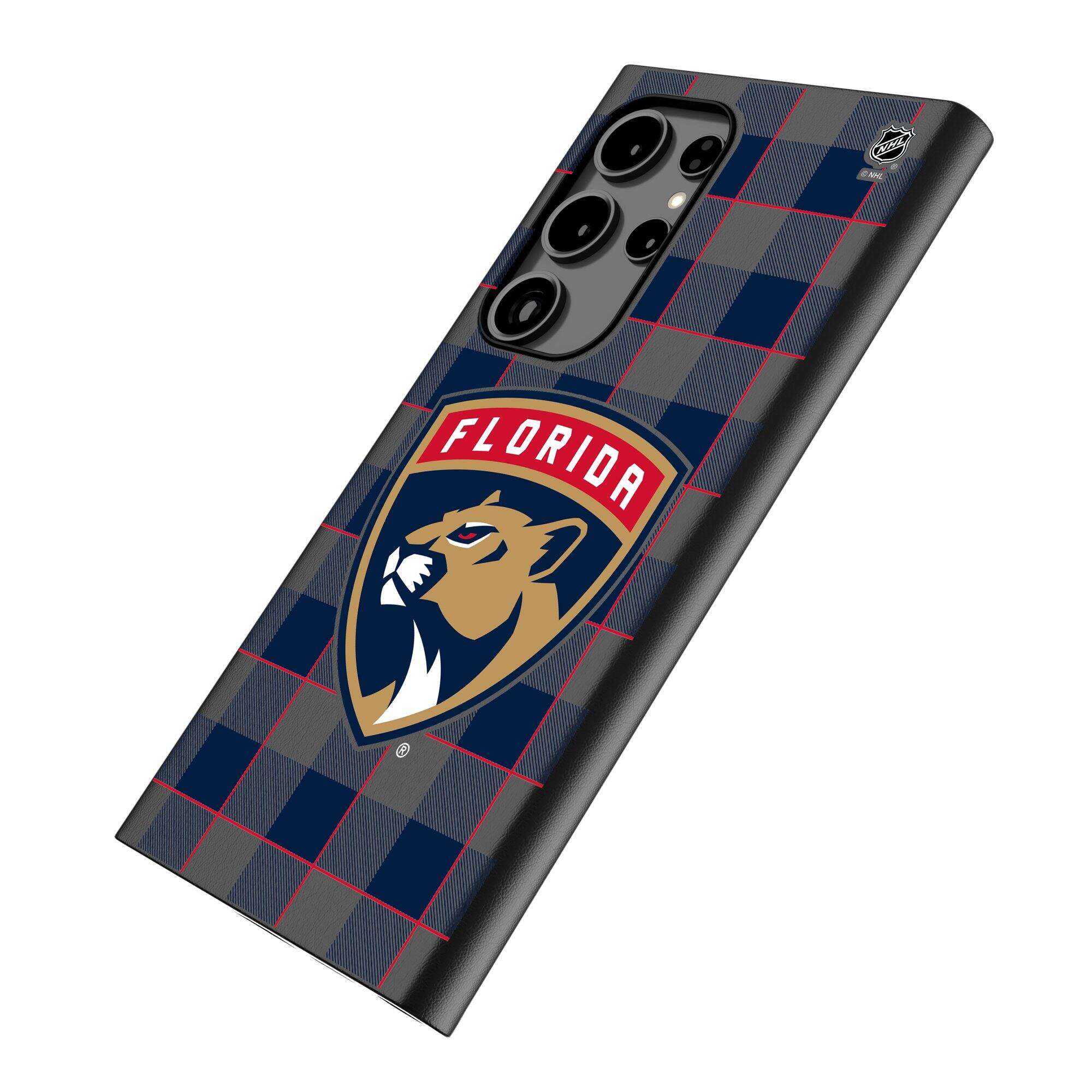 Alt View 1. Keyscaper - Florida Panthers Plaid Galaxy Magnetic Bump Case - S24 - Black.