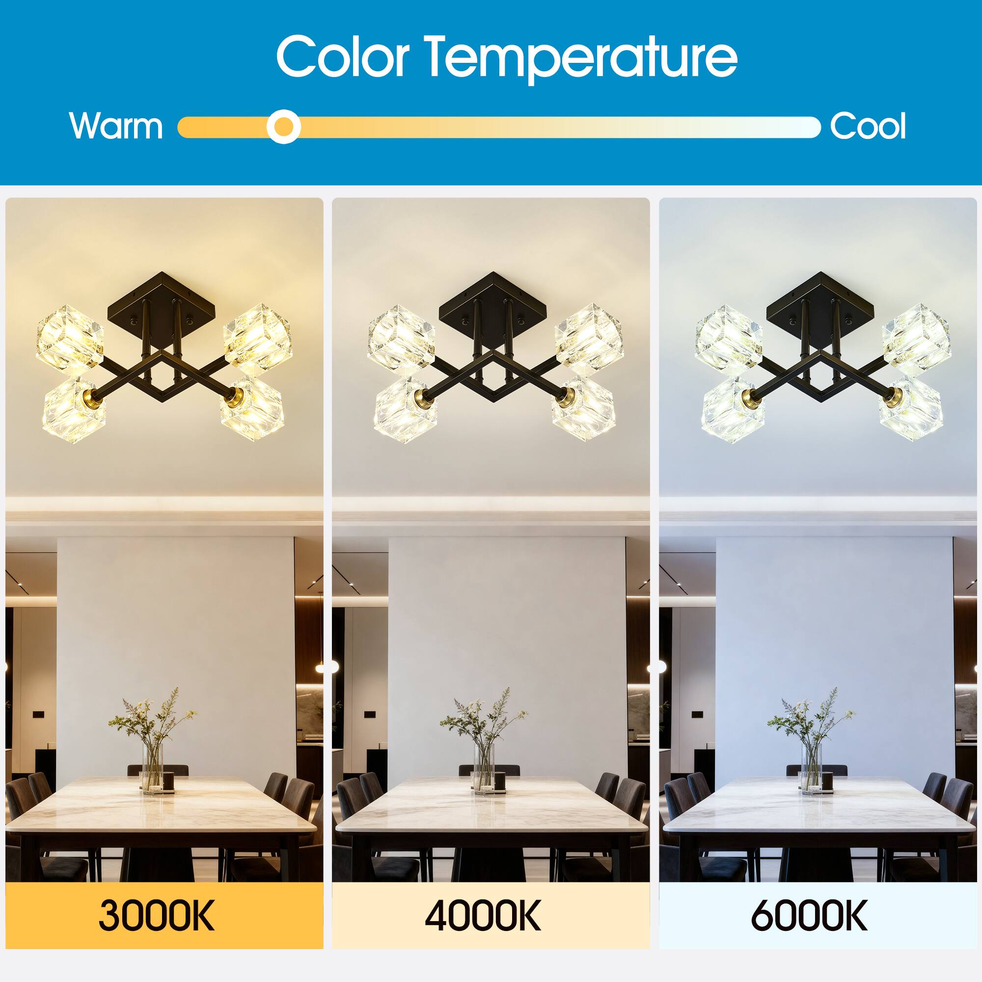 Color Temperature

Warm 3000K  
4000K  
6000K  

Cool