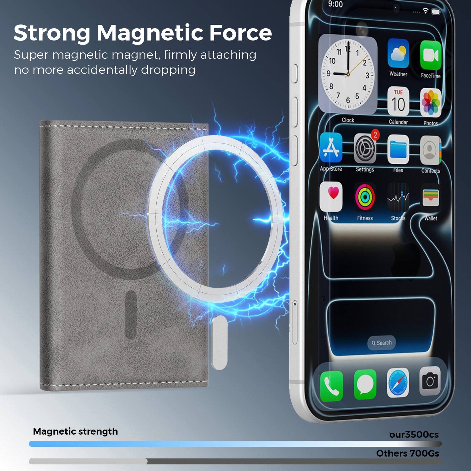 Strong Magnetic Force  
Super magnetic magnet, firmly attaching no more accidentally dropping  

Magnetic strength  
our3500cs  
Others 700Gs