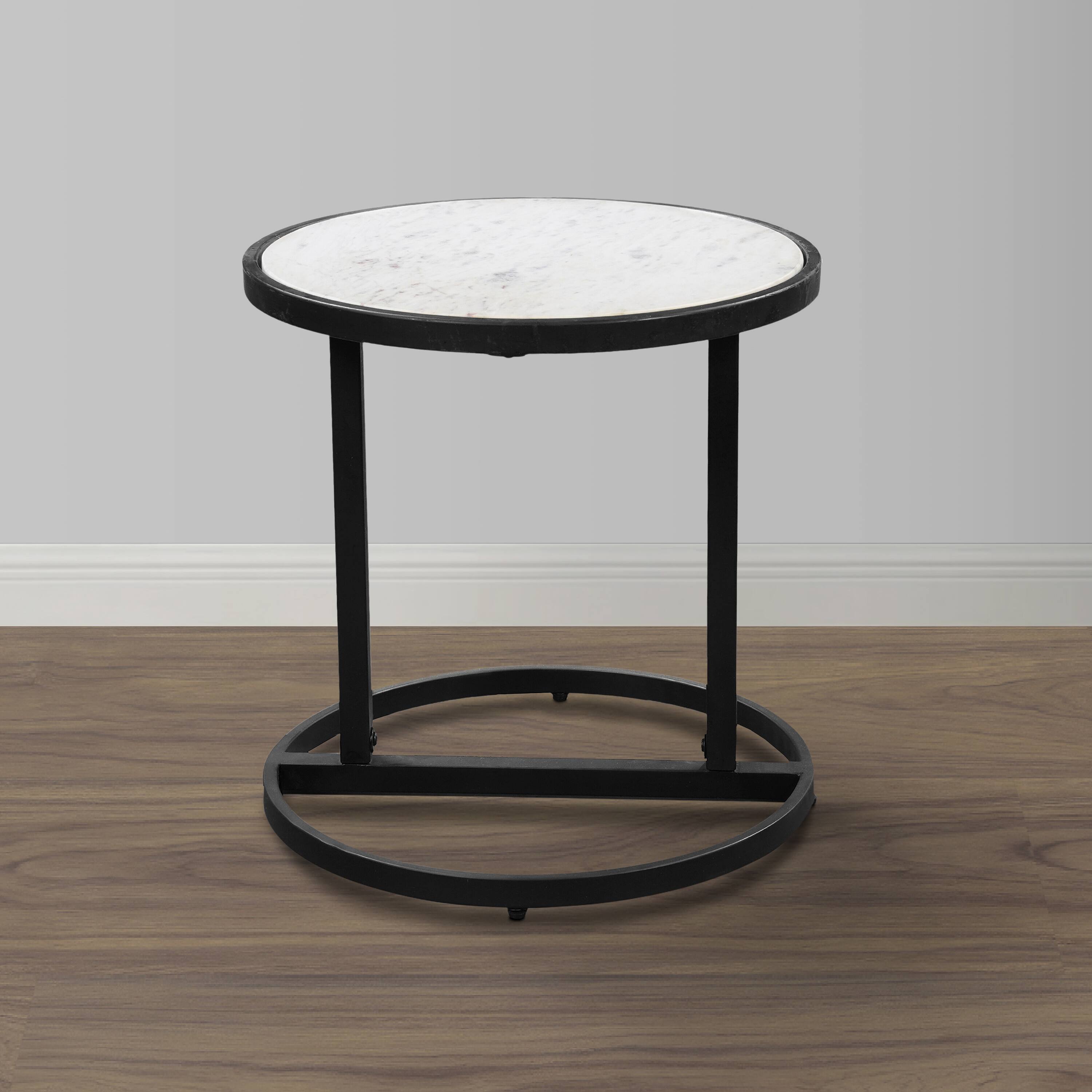 Alt View 8. Manhattan Lane - Beri 18 Inch Side End Table, Round White Natural Marble Top, Classic Slim Black Iron Frame - Black, White.