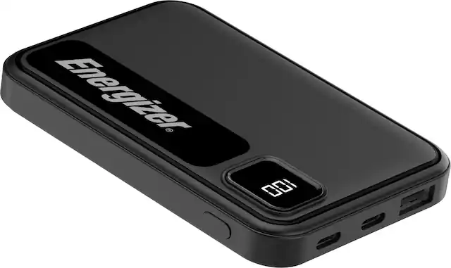 Front. Energizer - MAX 5,000mAh 15W USB-C 3-Port Universal Portable Battery Charger/Power Bank w/ LCD screen for Smartphones & Accessories - Black.