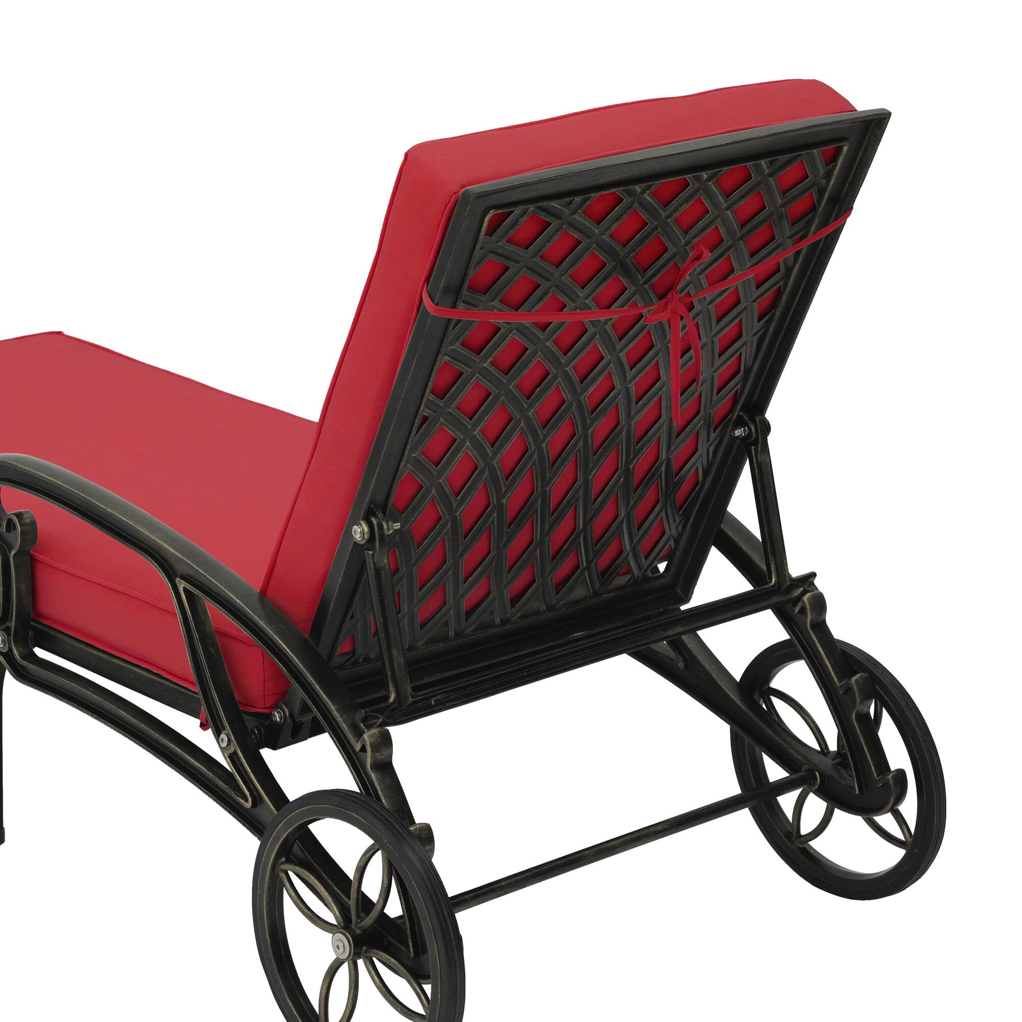 Left. Mondawe - Cast Aluminum Reclining Outdoor Chaise Lounge include cushion - Bronze.