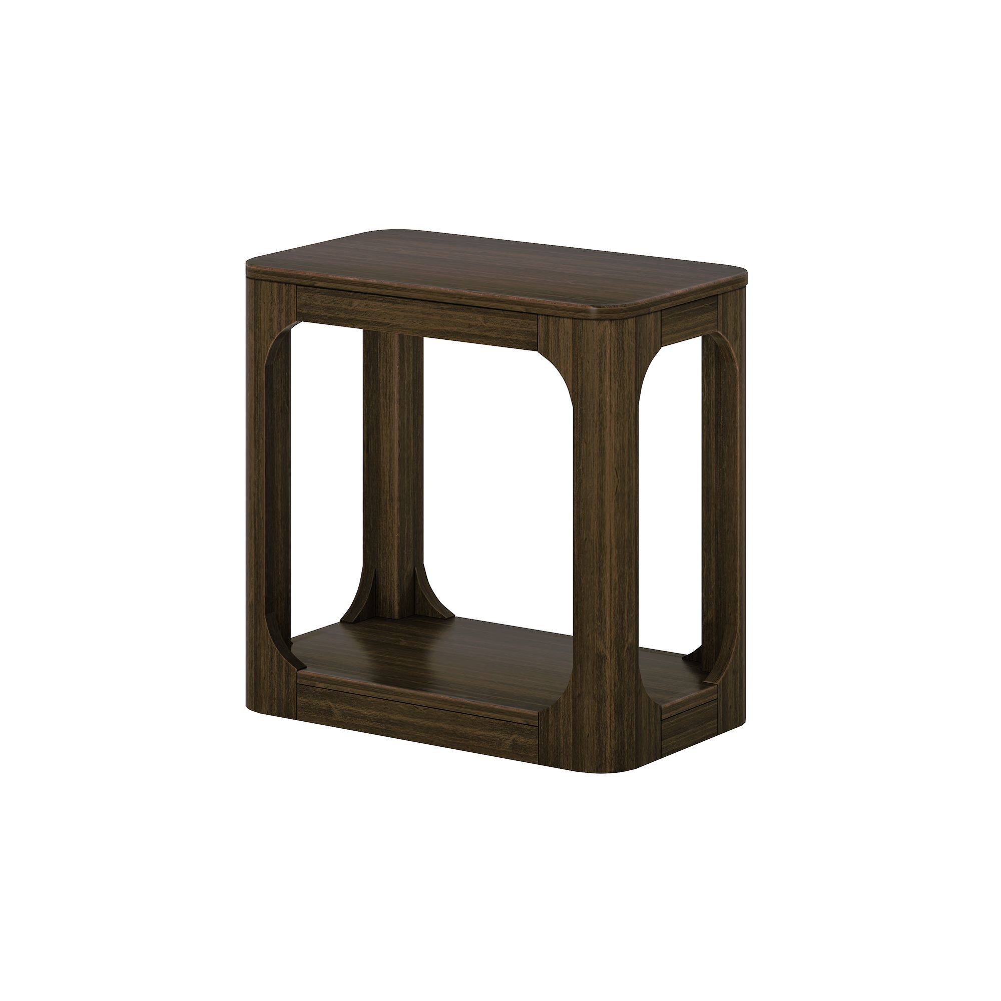 Alt View 2. Plank+Beam - Modern Rounded Rectangular Side Table with Shelf (25in x 15in / 630mm x 375mm), Walnut - Walnut.