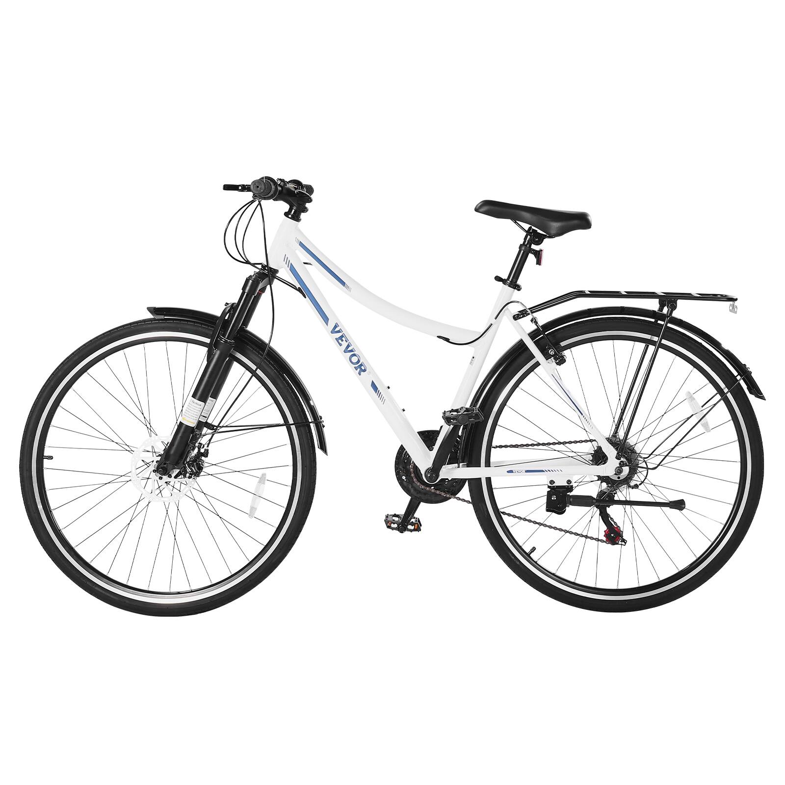 Alt View 5. VEVOR - Hybrid Bike, Lightweight Aluminum Frame Bike, 700c Wheel Hybrid Bicycle, Step-Through Bikes, 21-Speed Shimano Drivetrain - White, black.