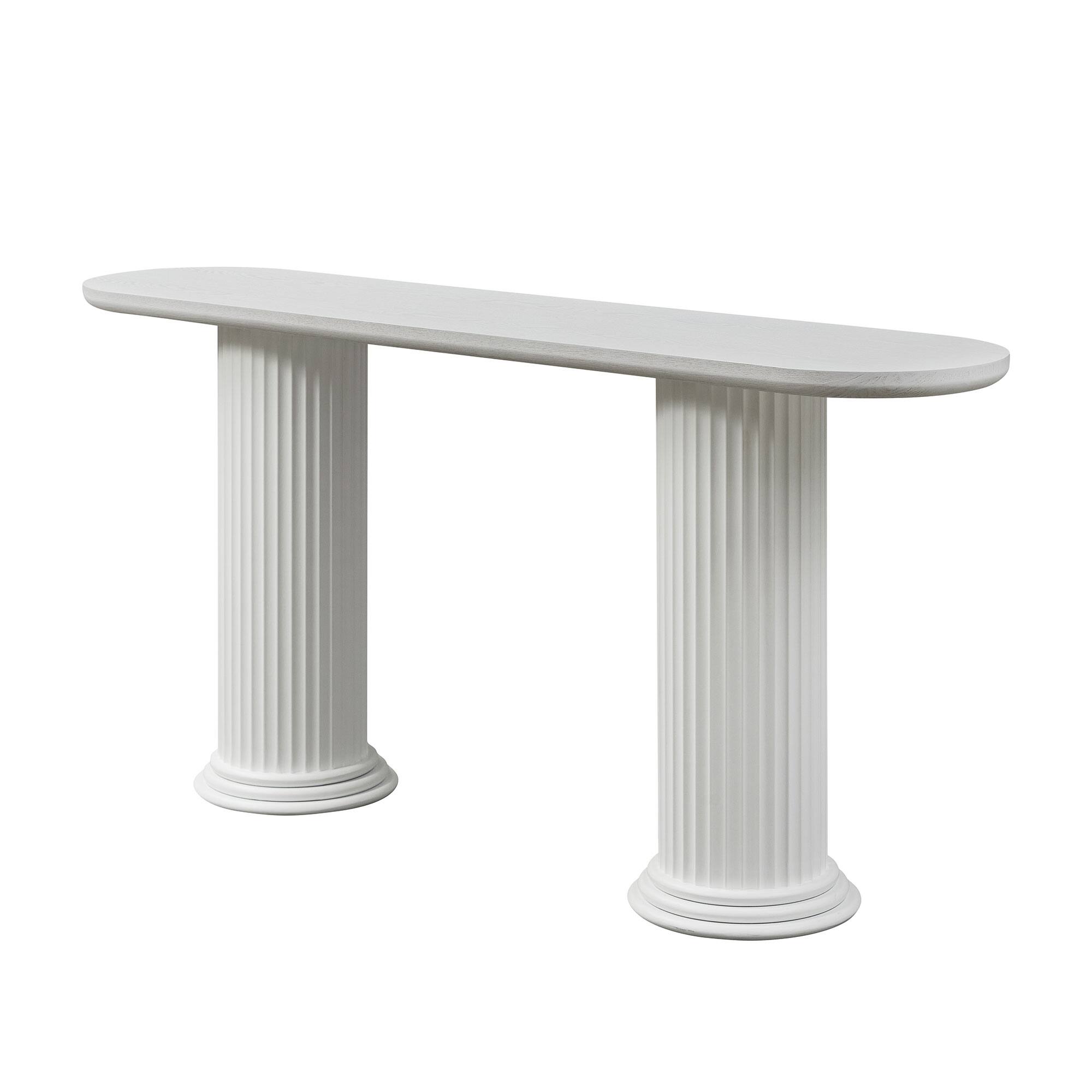 Left. Whisen - 62.99" Modern Console Table, MDF Entryway Hallway Table with Roman-Style Legs - White.