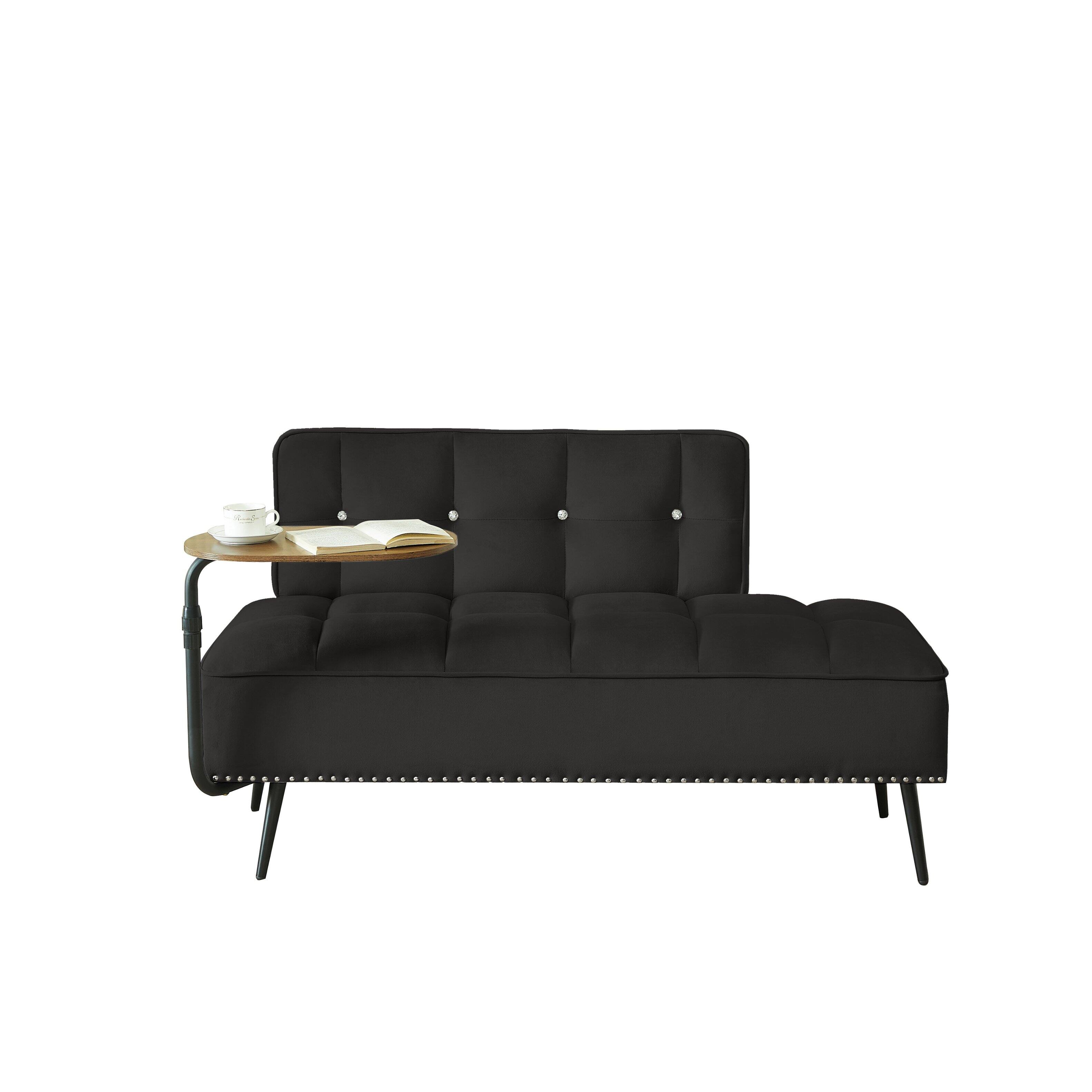 Alt View 4. Z-Edge - 54" Comfy Velvet Loveseat Sofa, 2 Seater Deep Seat Couch with Backrest & 360° Rotating Side Table for Living Room Office - Black.