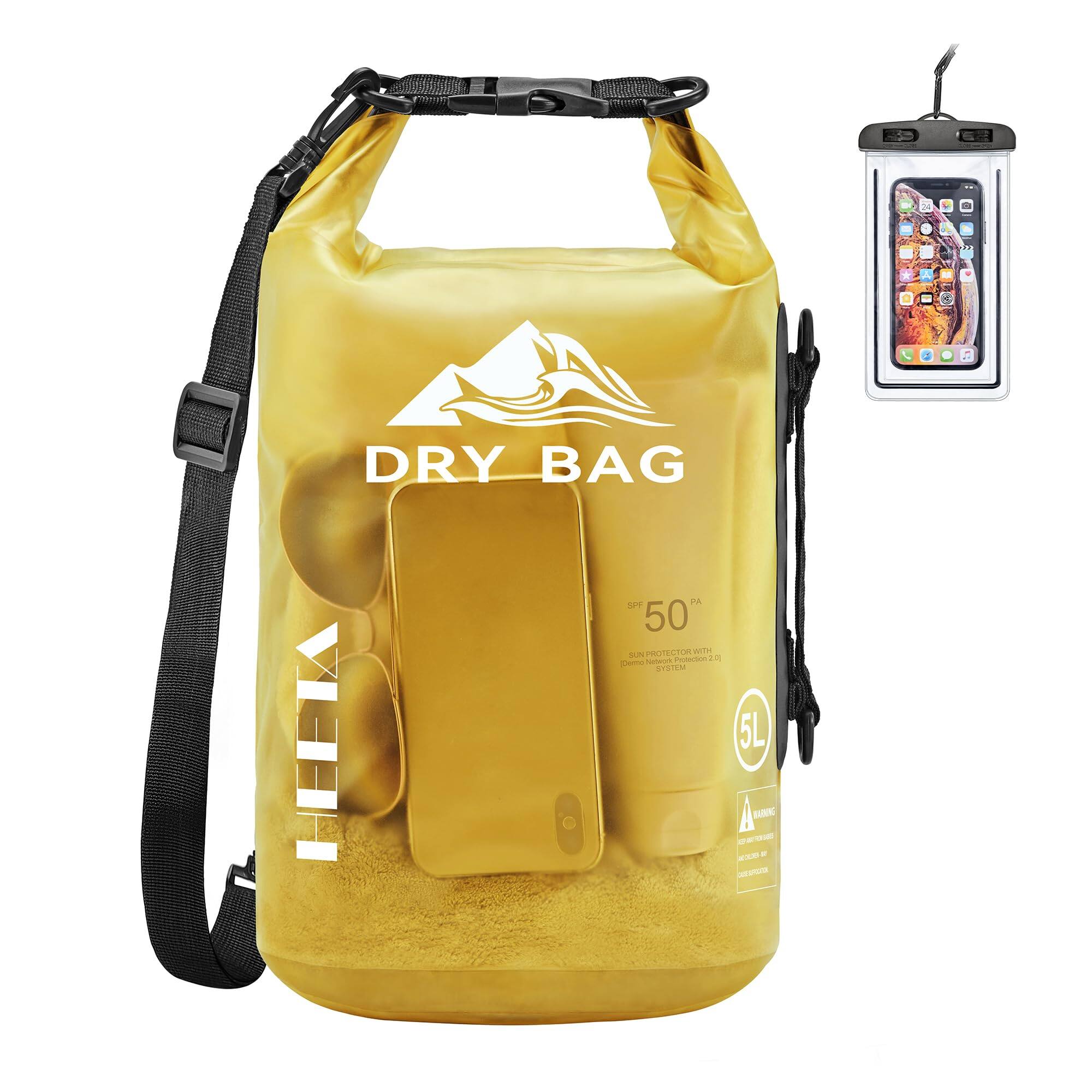 Cozy Serene - Dry Bag Waterproof For Women Men 5l 10l 20l 30l 40l Roll Top Lightweight Storage Backpack With Phone Case Travel - Yellow-10L